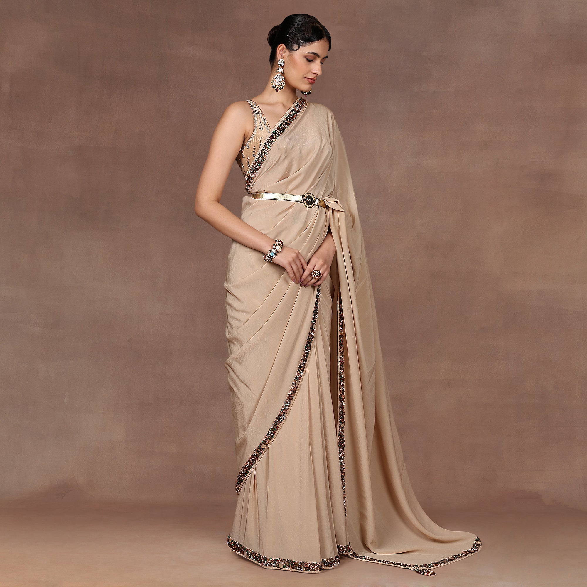 Jewelled Pink Saree Set | EAST