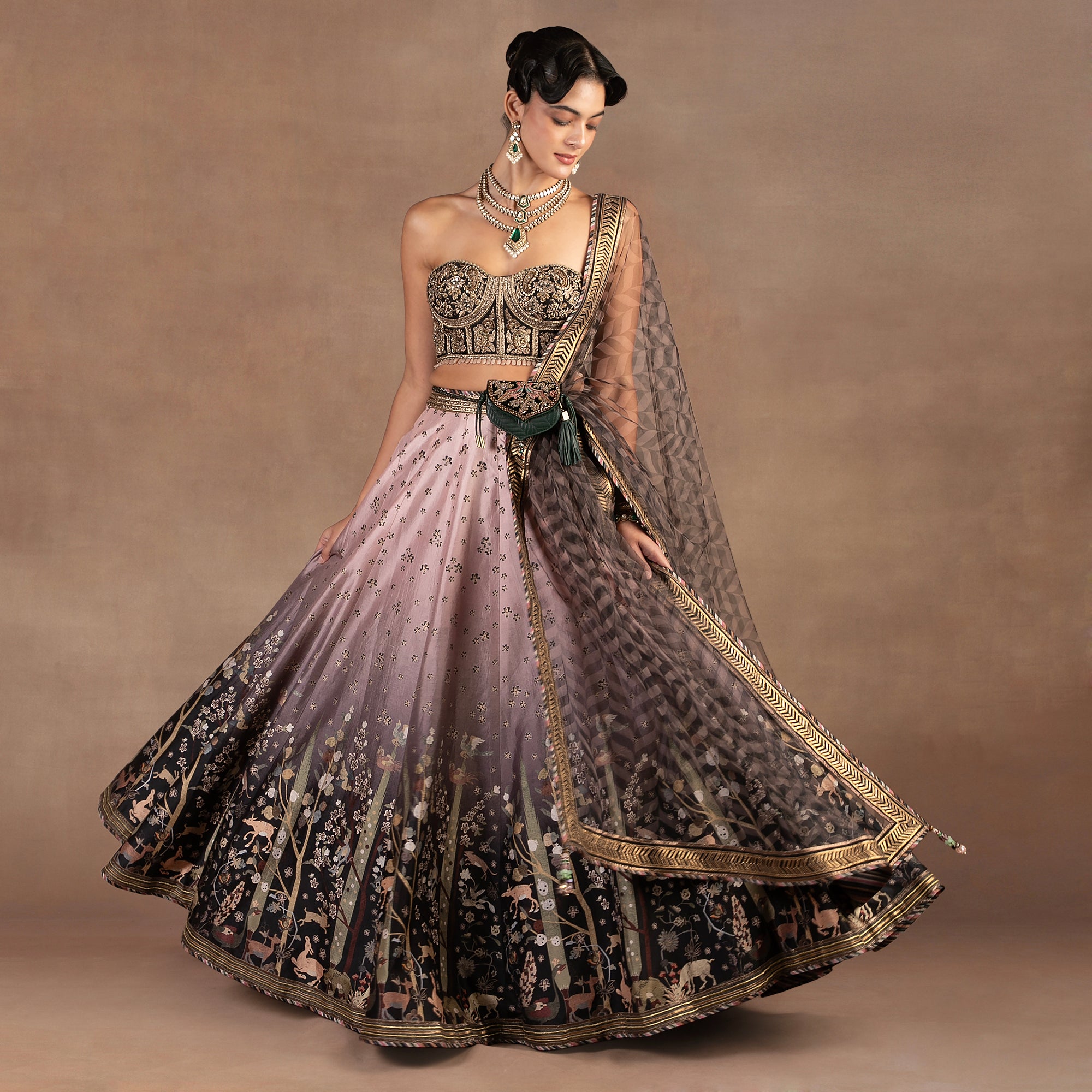 Mauve Pink - Black Ombre Lehenga Set | EAST