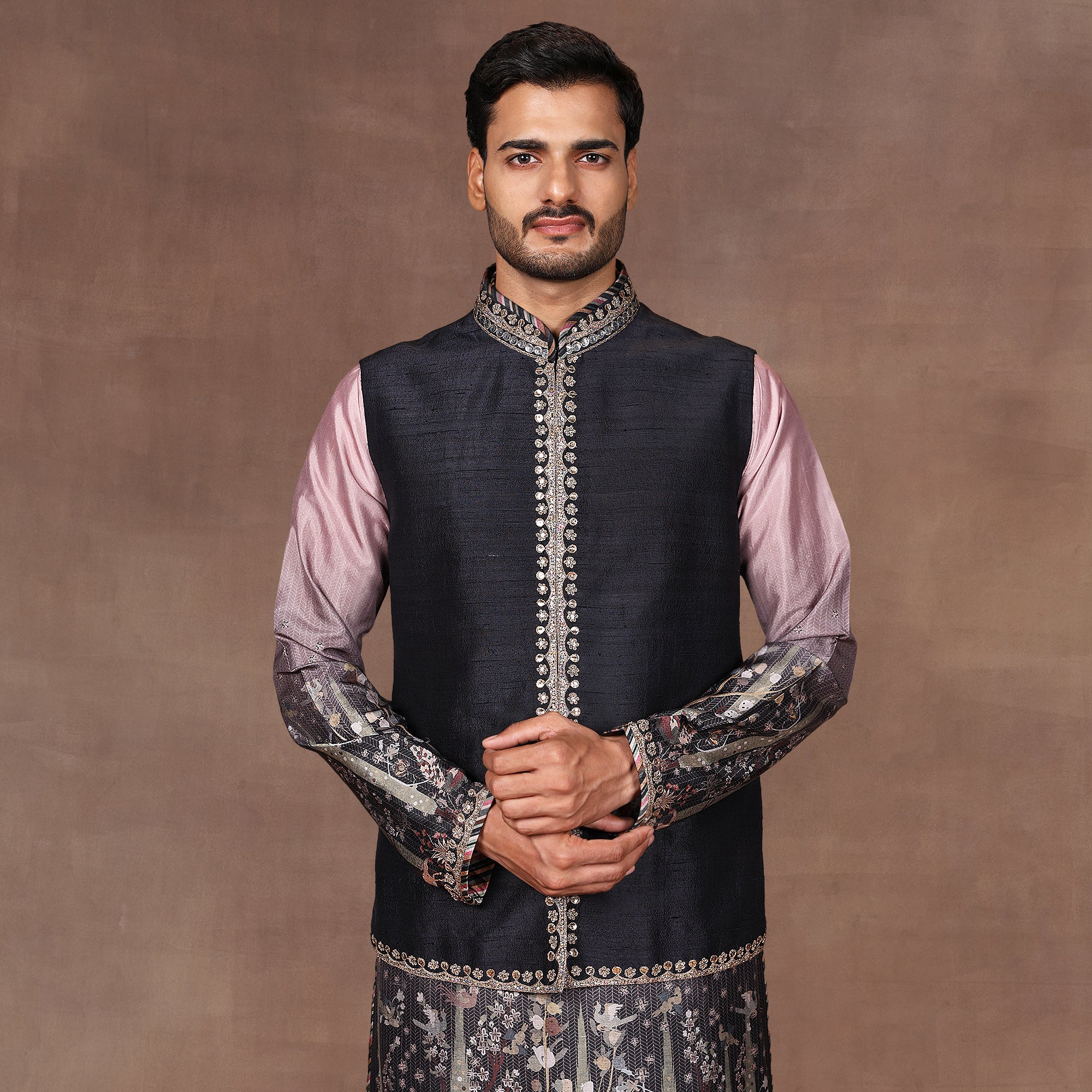 Mave Pink - Black Ombre Nehru Jacket Set | EAST