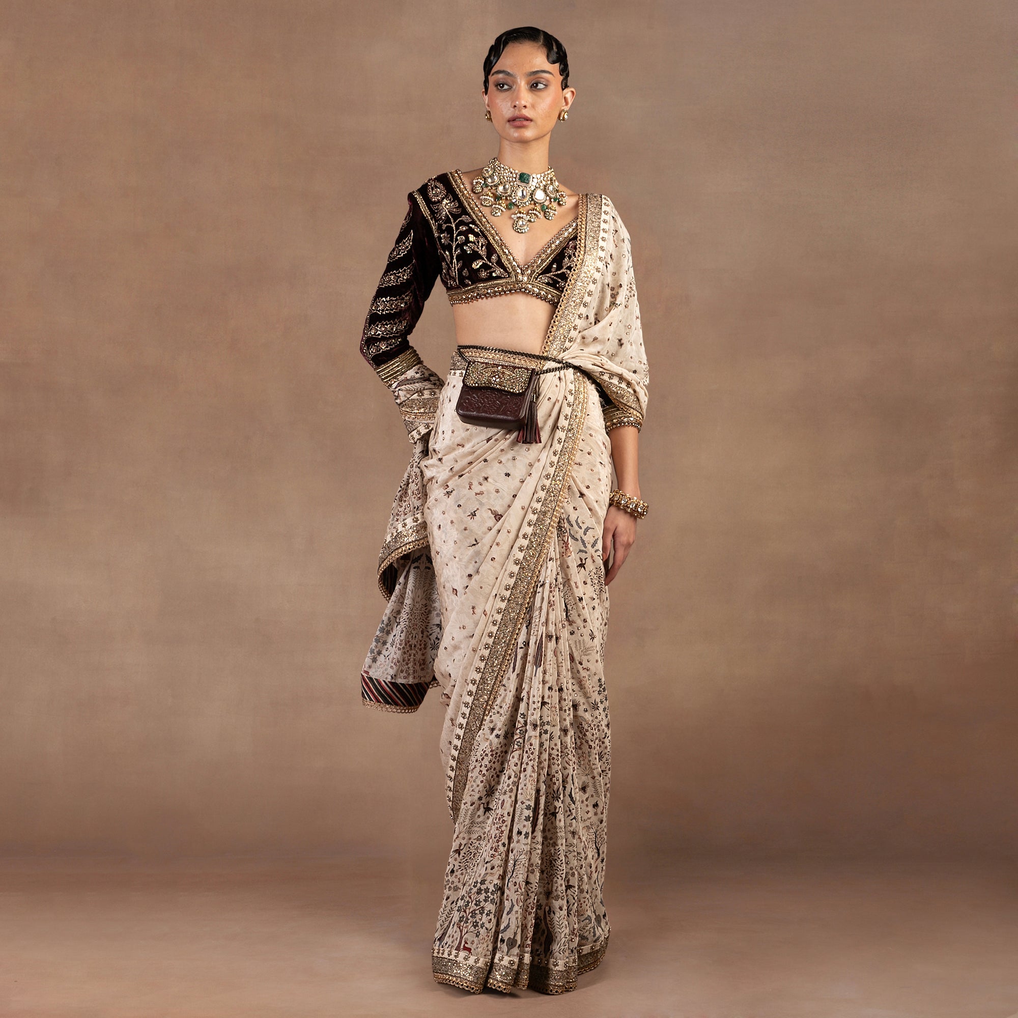 Almond Ivory - Burgundy Saree Set | EAST