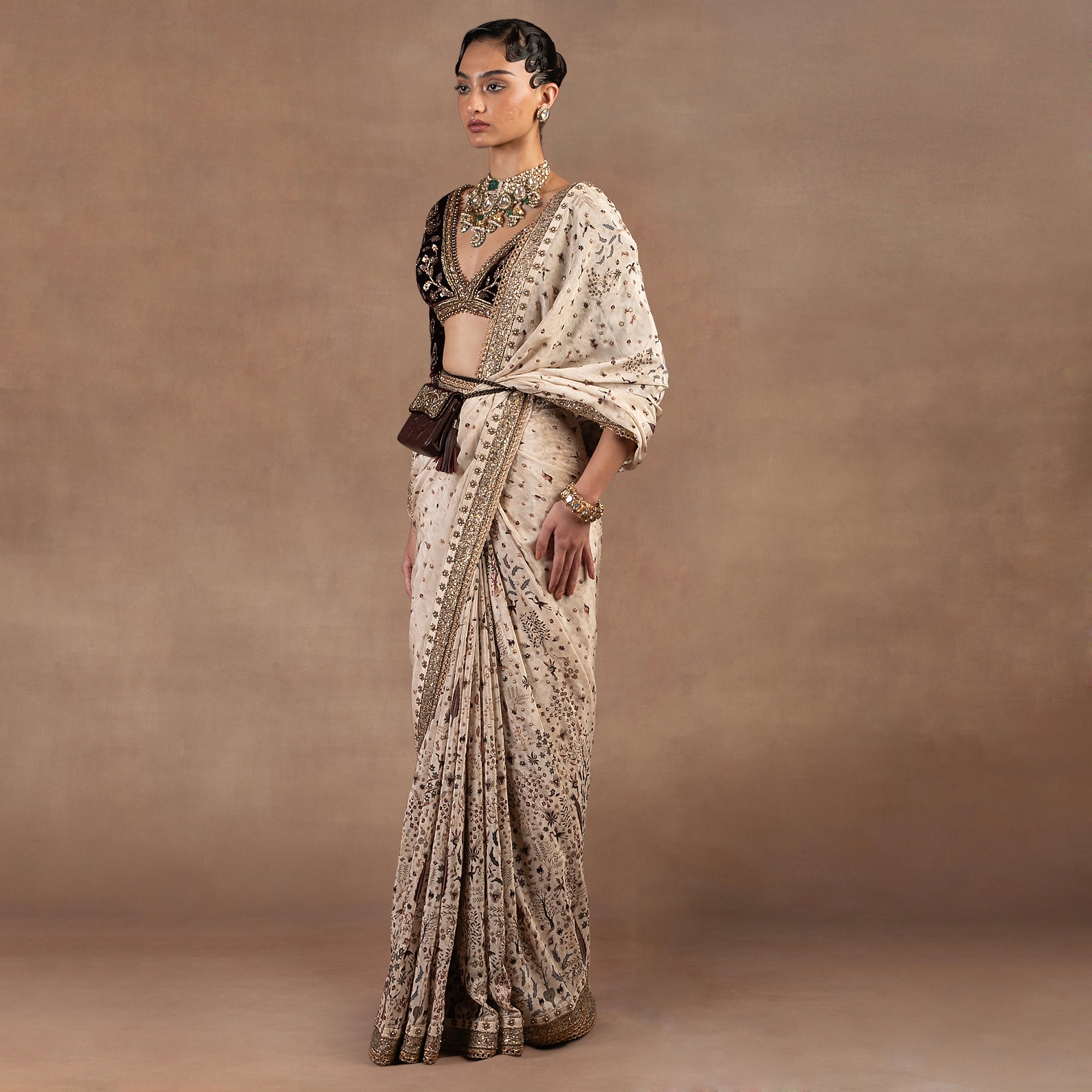 Almond Ivory - Burgundy Saree Set | EAST