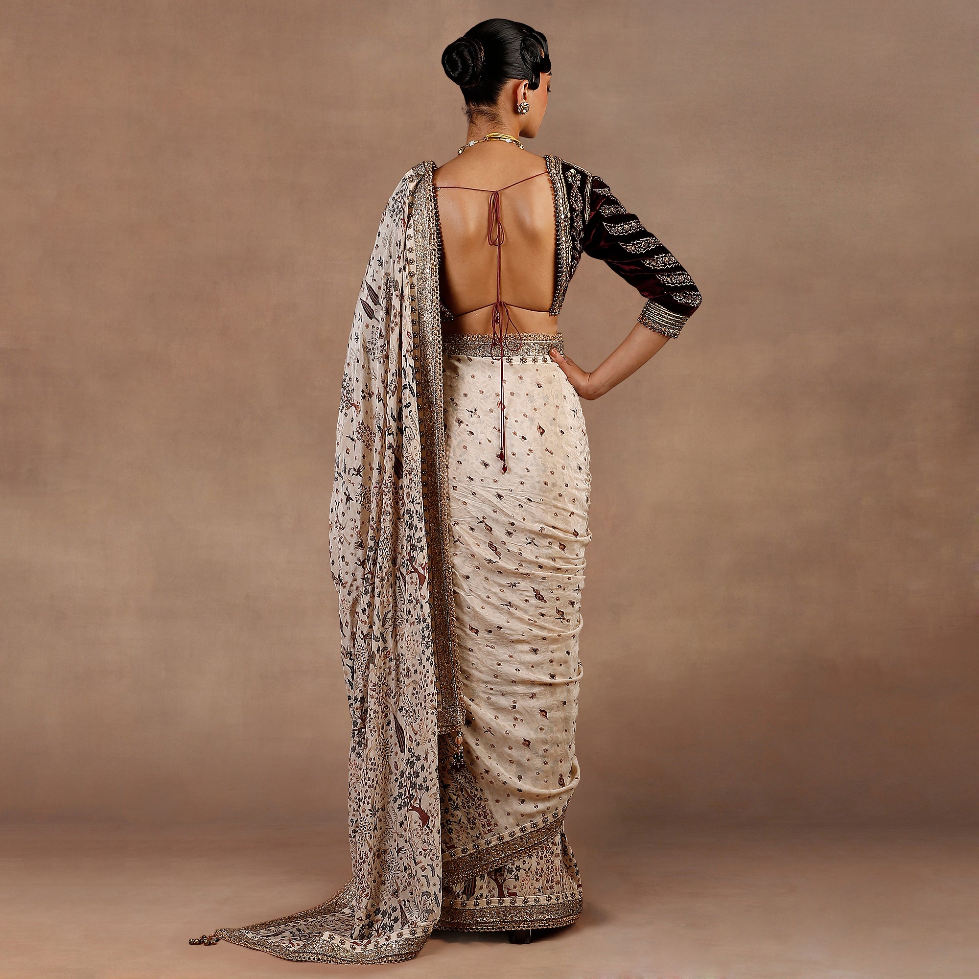 Almond Ivory - Burgundy Saree Set | EAST