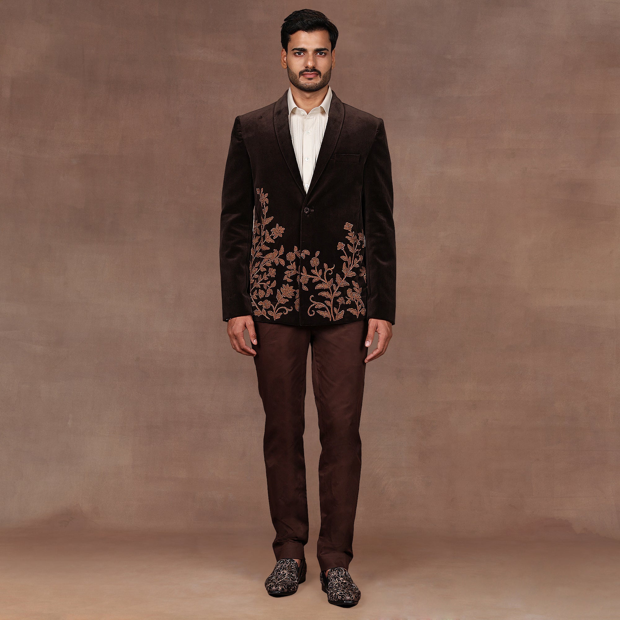 Mocha Brown Velvet Tuxedo | EAST