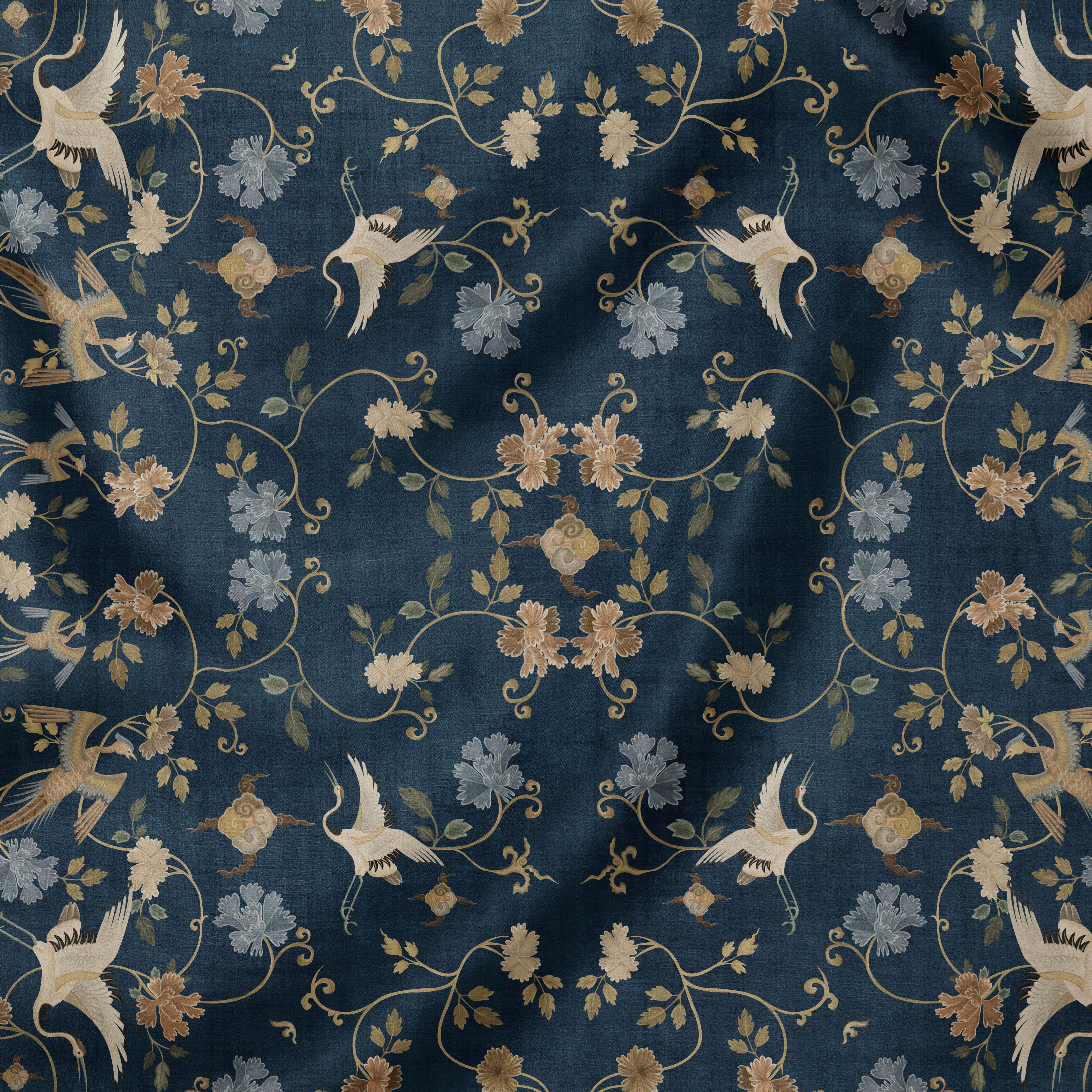 Navy Blue Printed Scarf