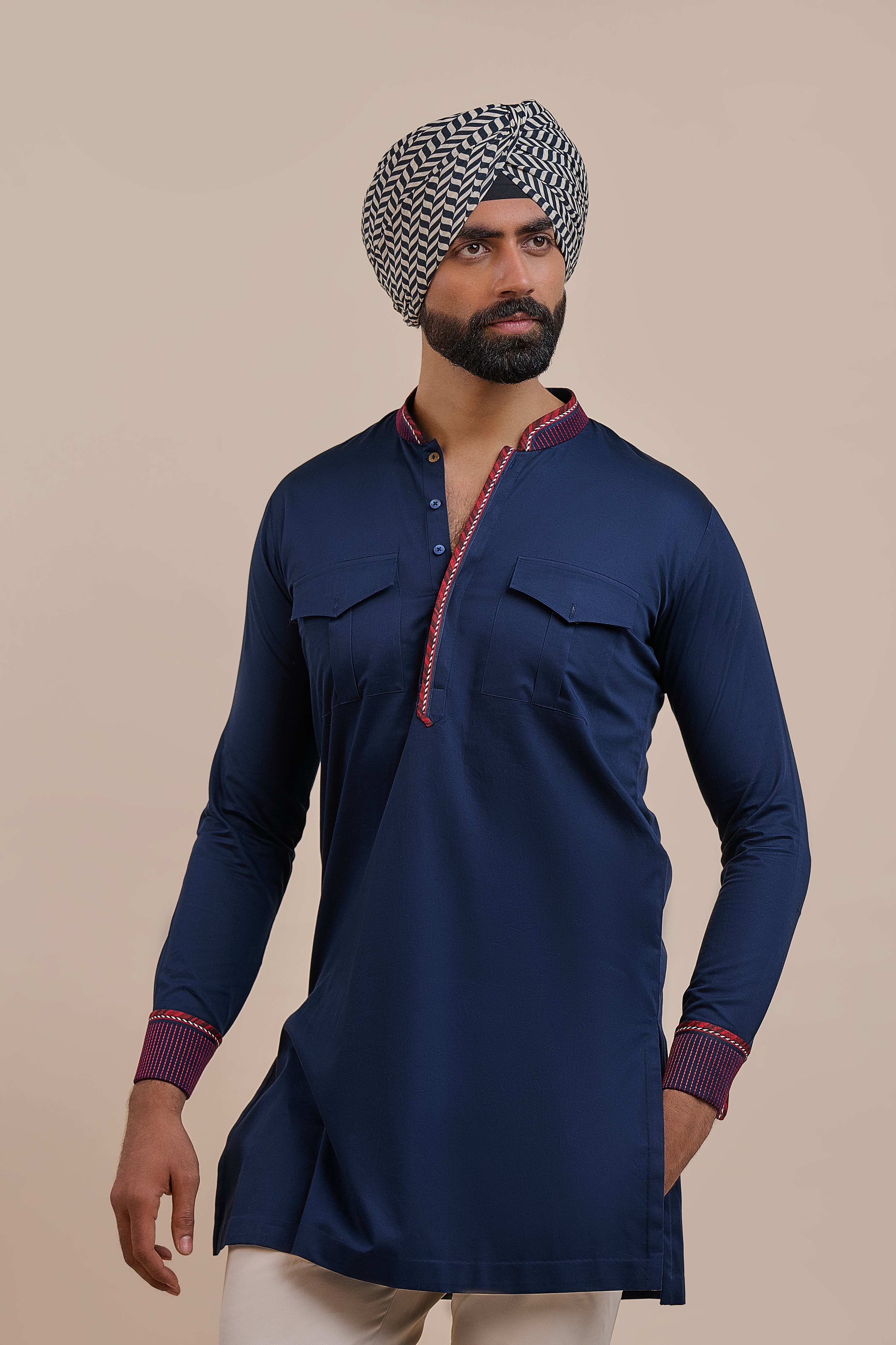 Navy Blue - Red Kurta | ATTH