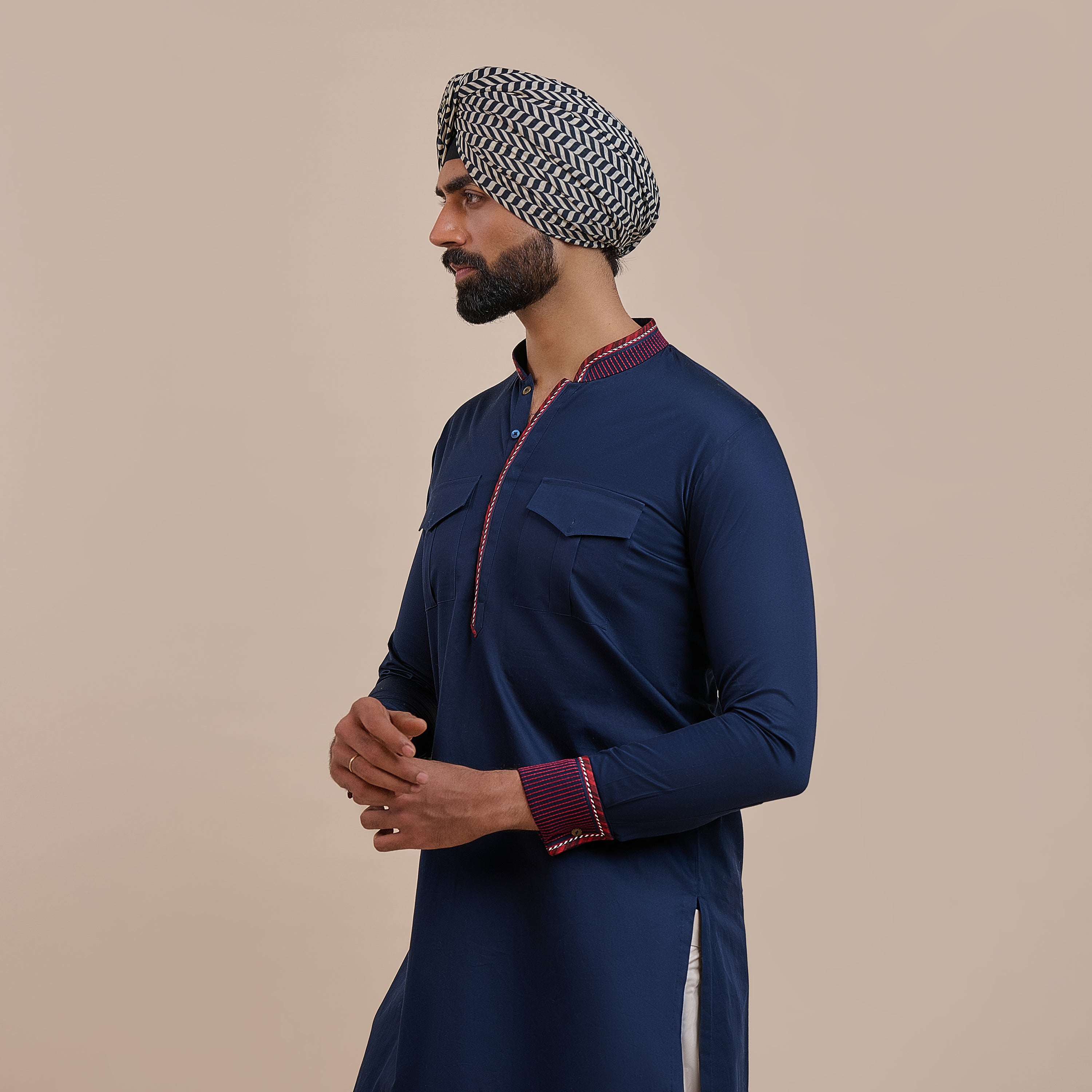 Navy Blue - Red Kurta | ATTH
