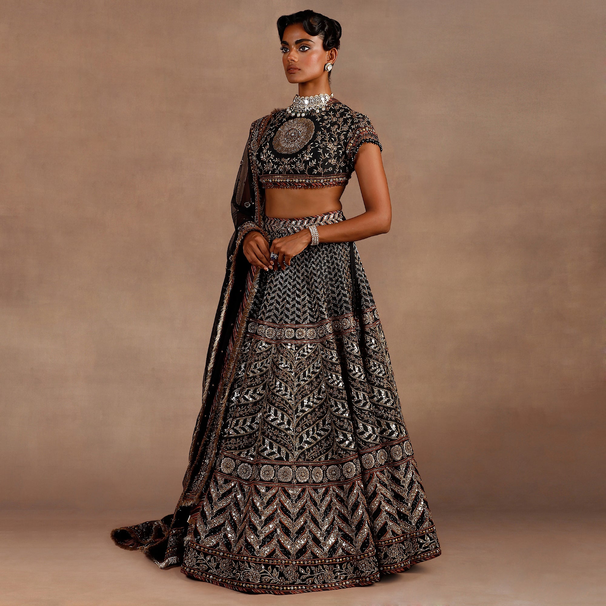 Noir Chevron Lehenga Set | EAST