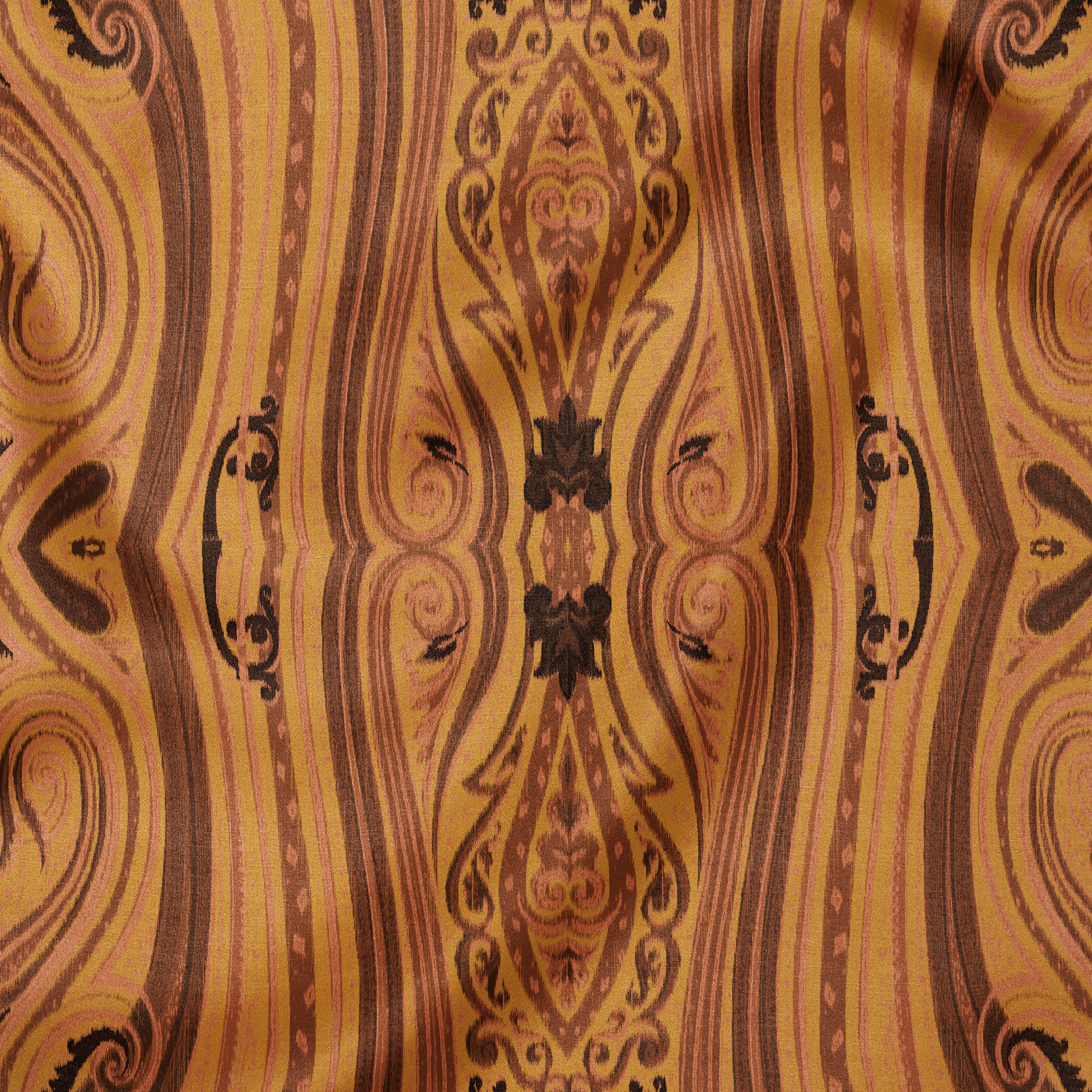 Ochre Mustard Jamawar Printed Scarf