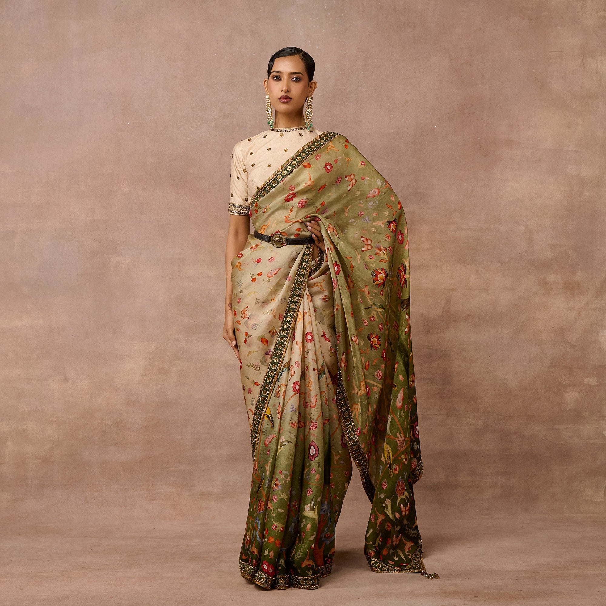 Olive Green Ombre Saree Set | EAST