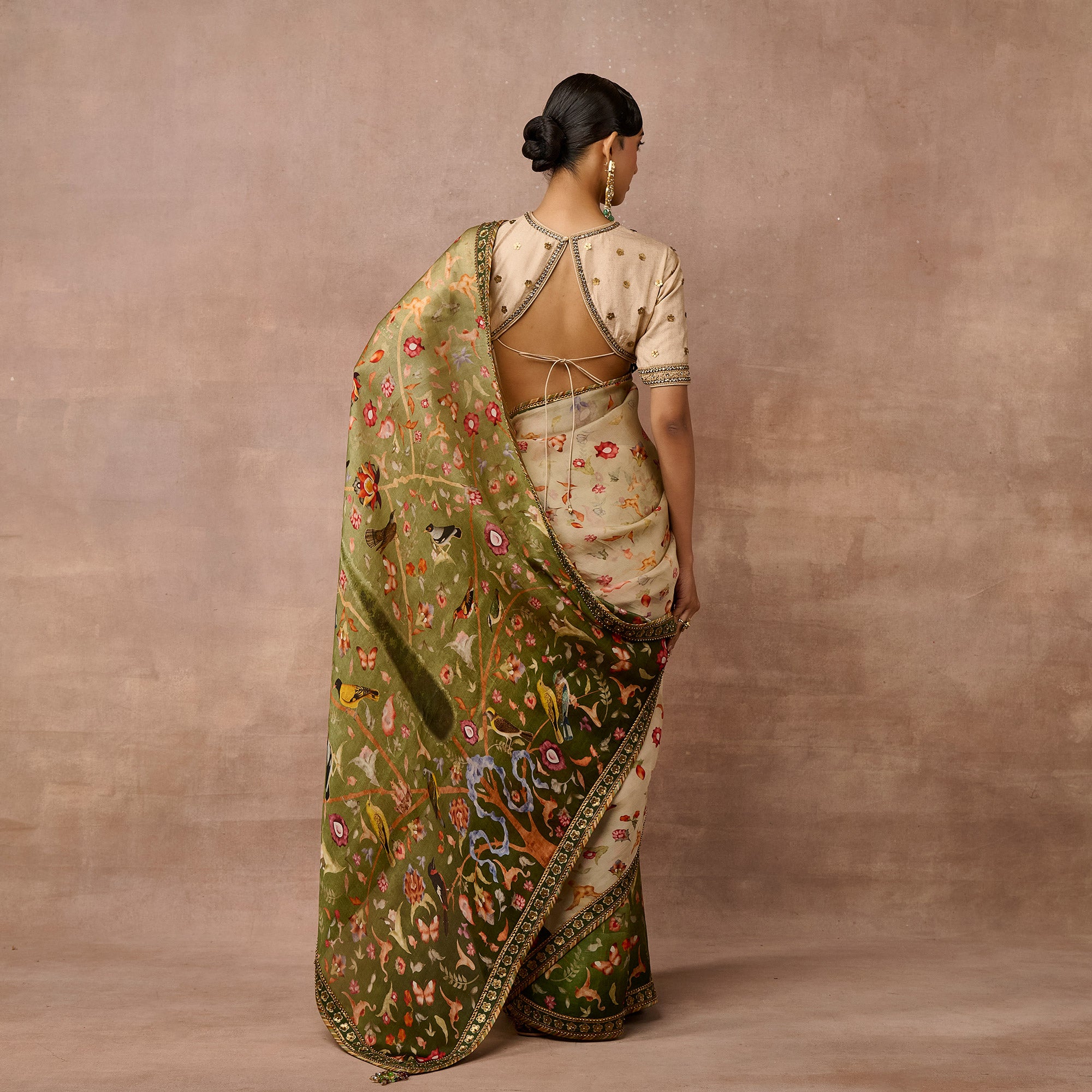 Olive Green Ombre Saree Set | EAST