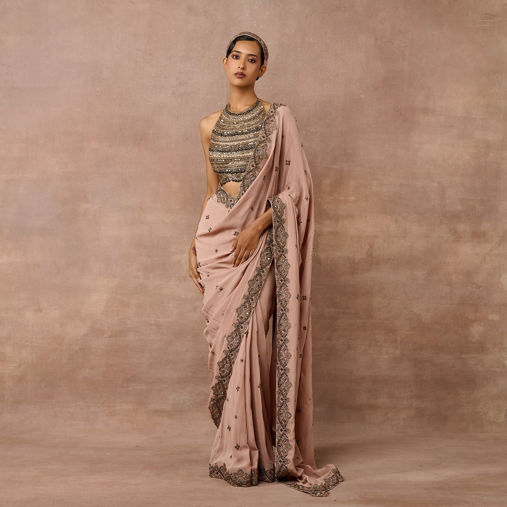 Peach Pink Saree Set | EAST