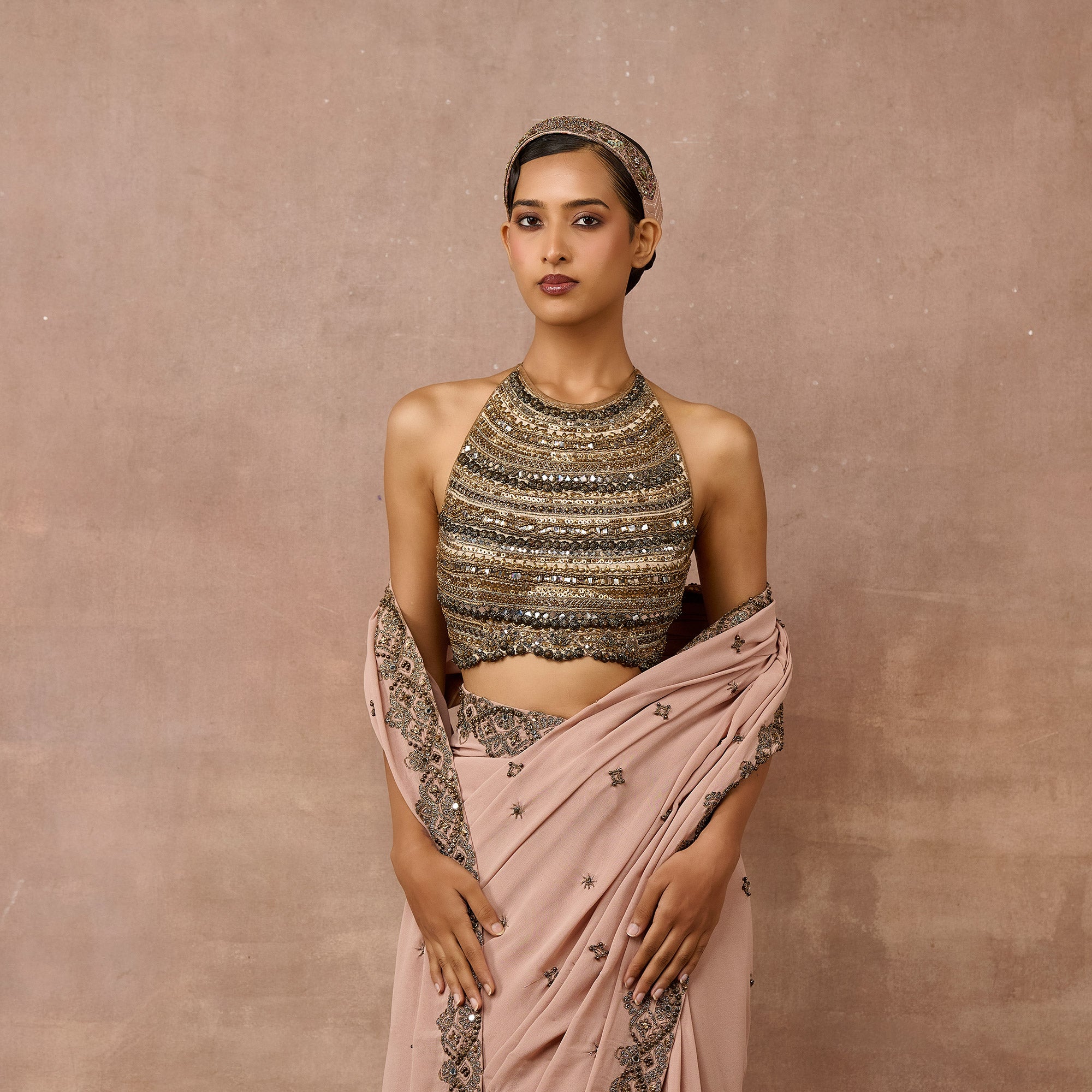 Peach Pink Saree Set | EAST