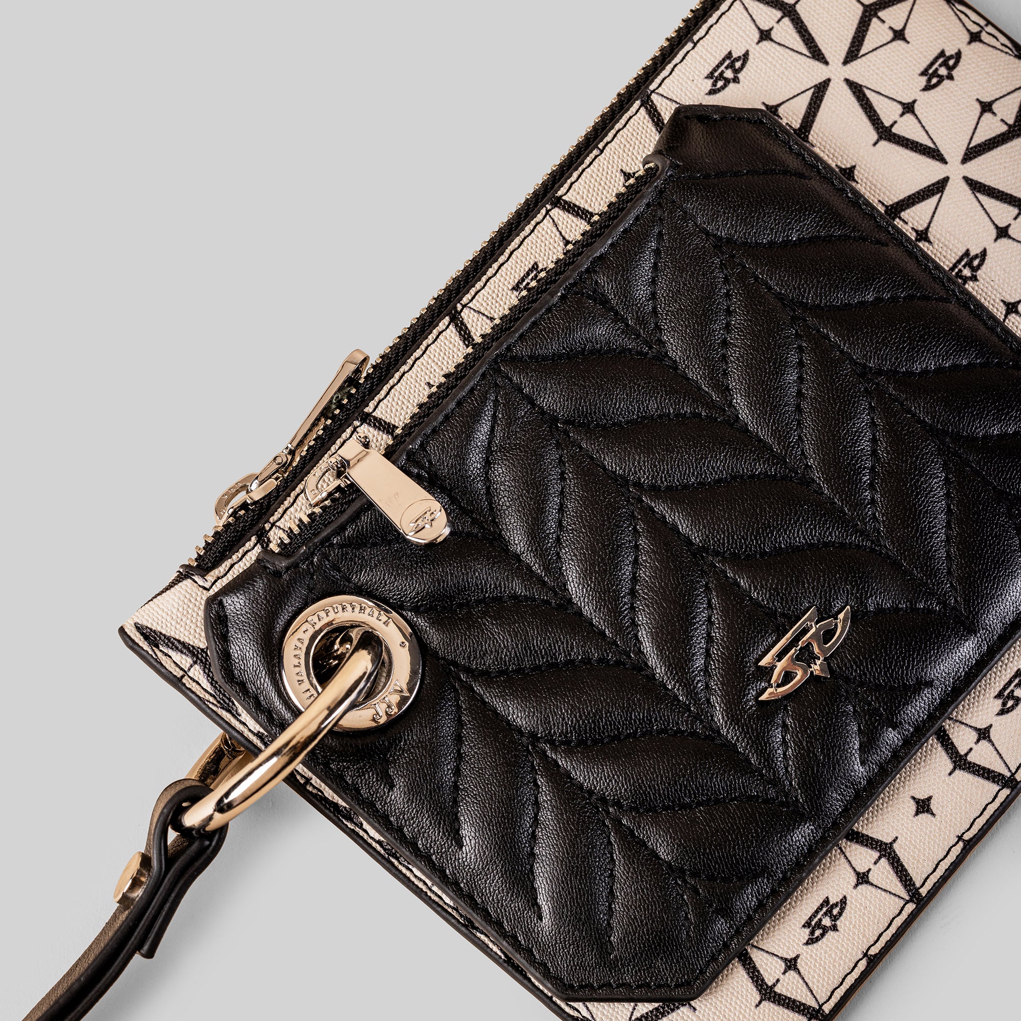 Pearl Ivory-Black Phoenix Monogram Dual Wristlet