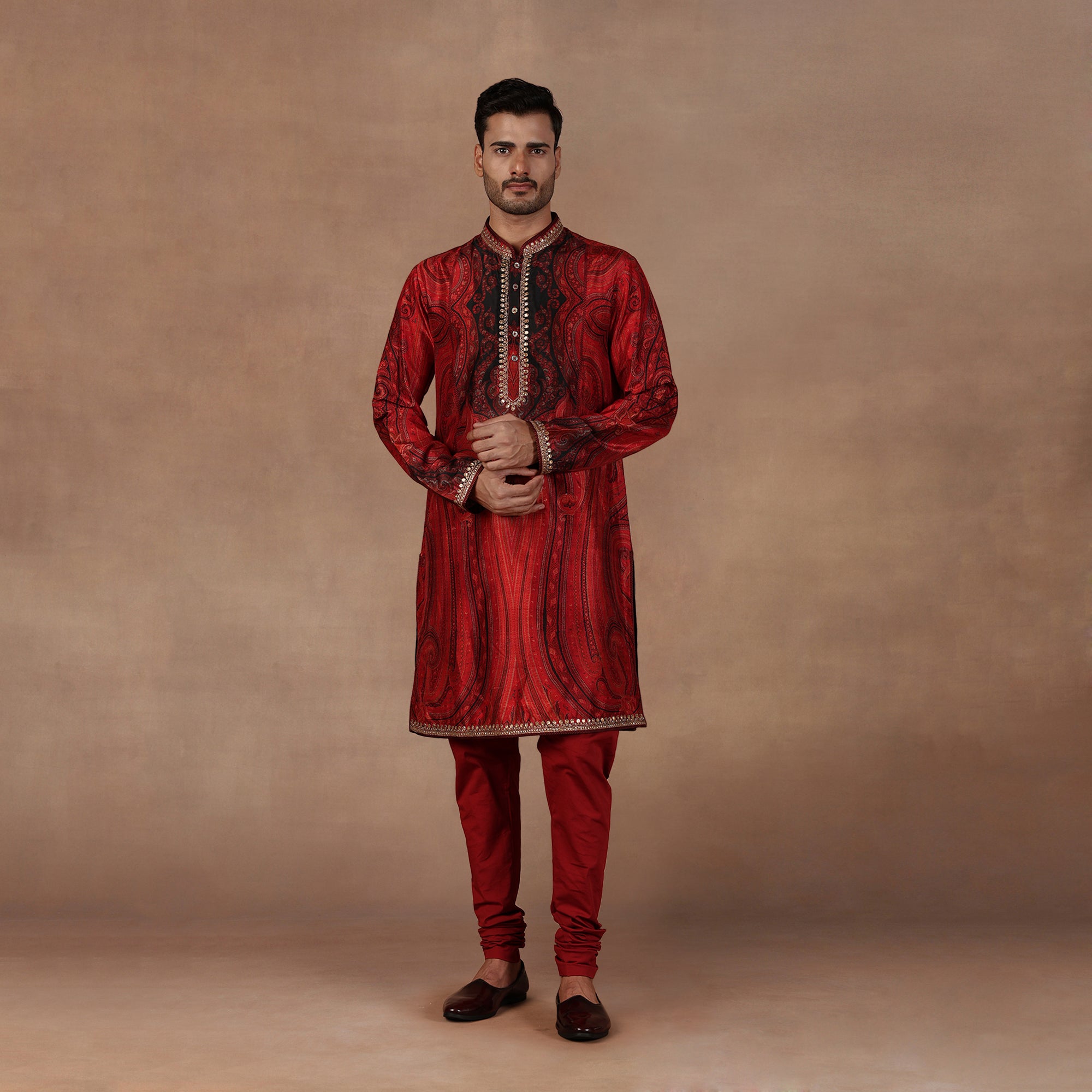 Red Jamawar Kurta Set | EAST