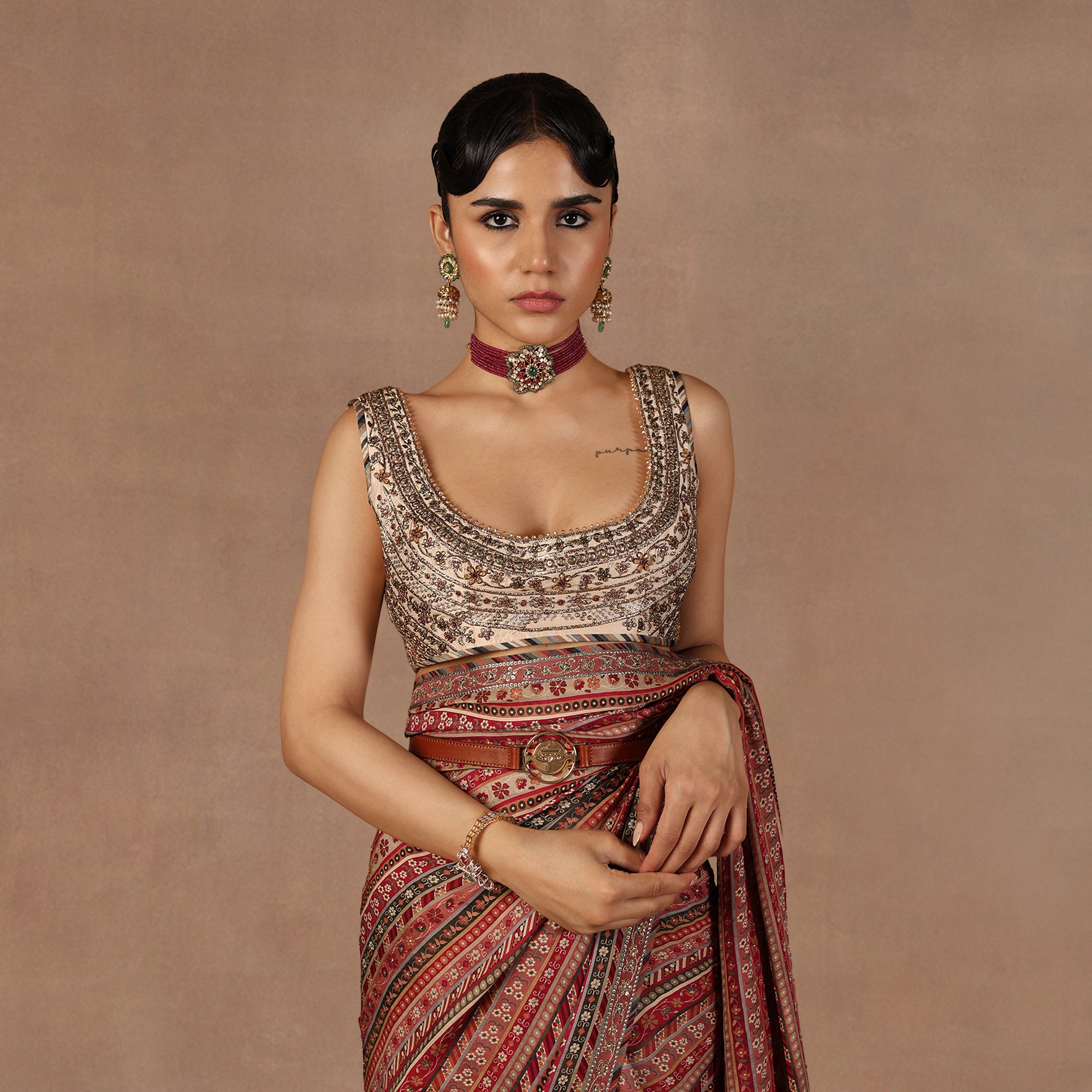 Rose Pink - Ivory Saree Set | EAST