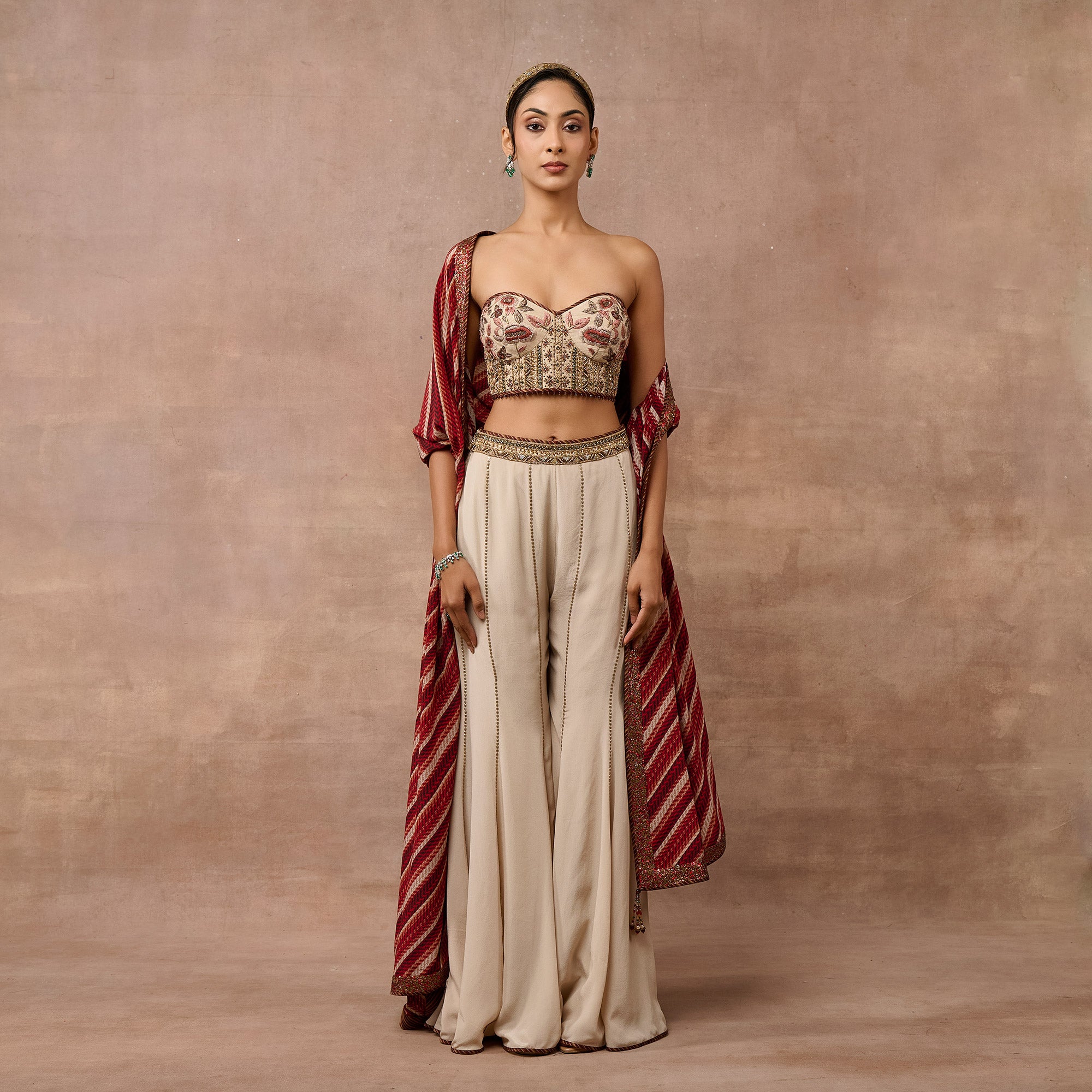 Rose Pink - Ivory Sharara Set | EAST