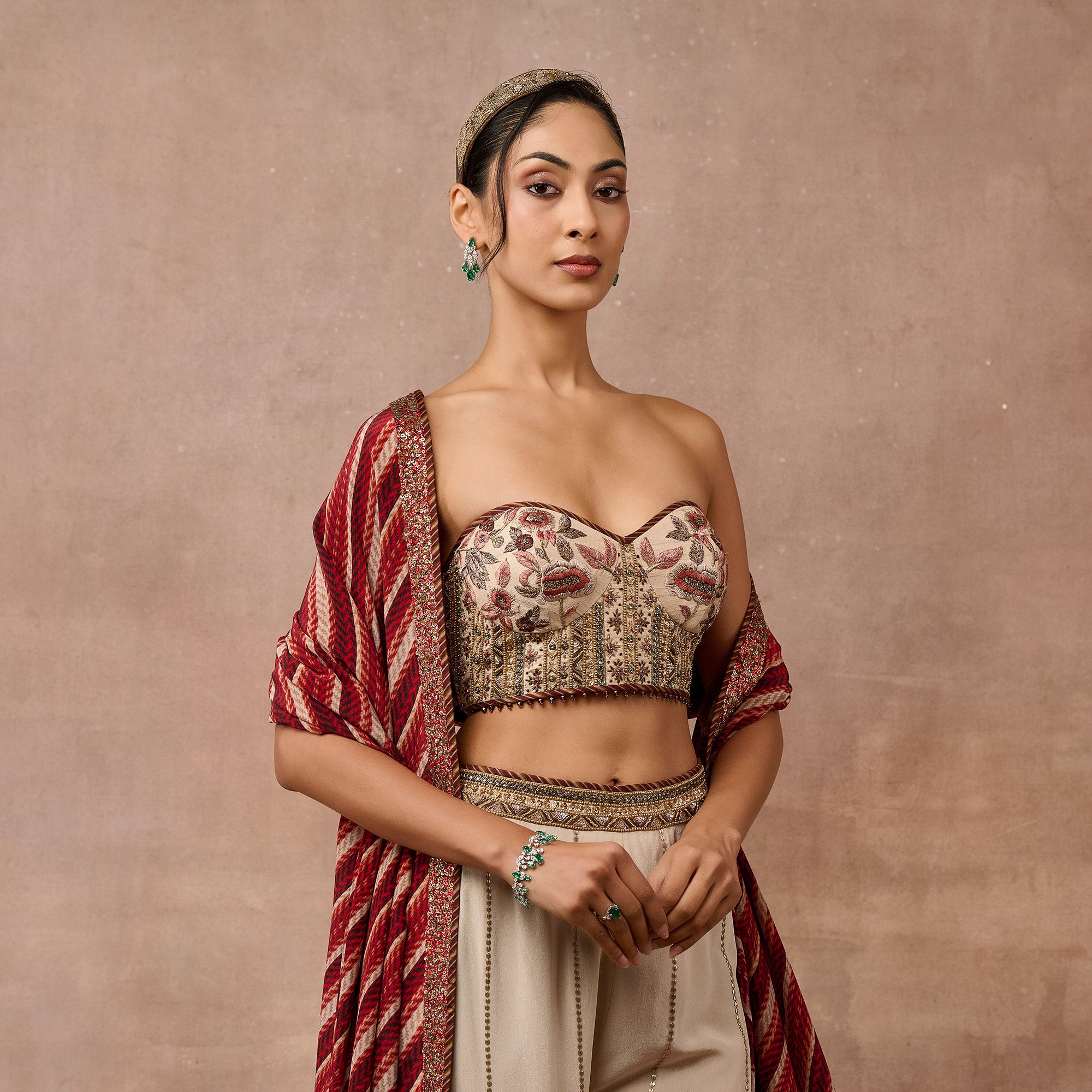 Rose Pink - Ivory Sharara Set | EAST