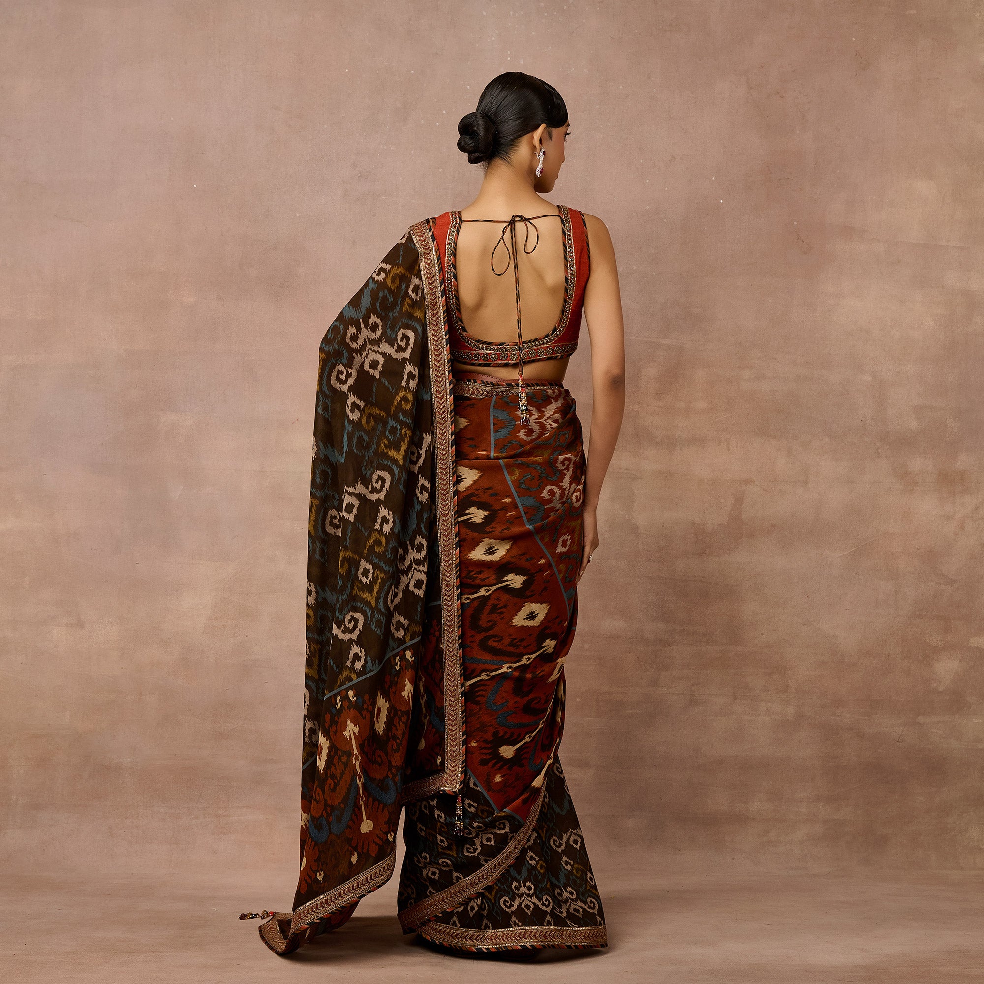 Rust Orange - Brown Saree Set | EAST