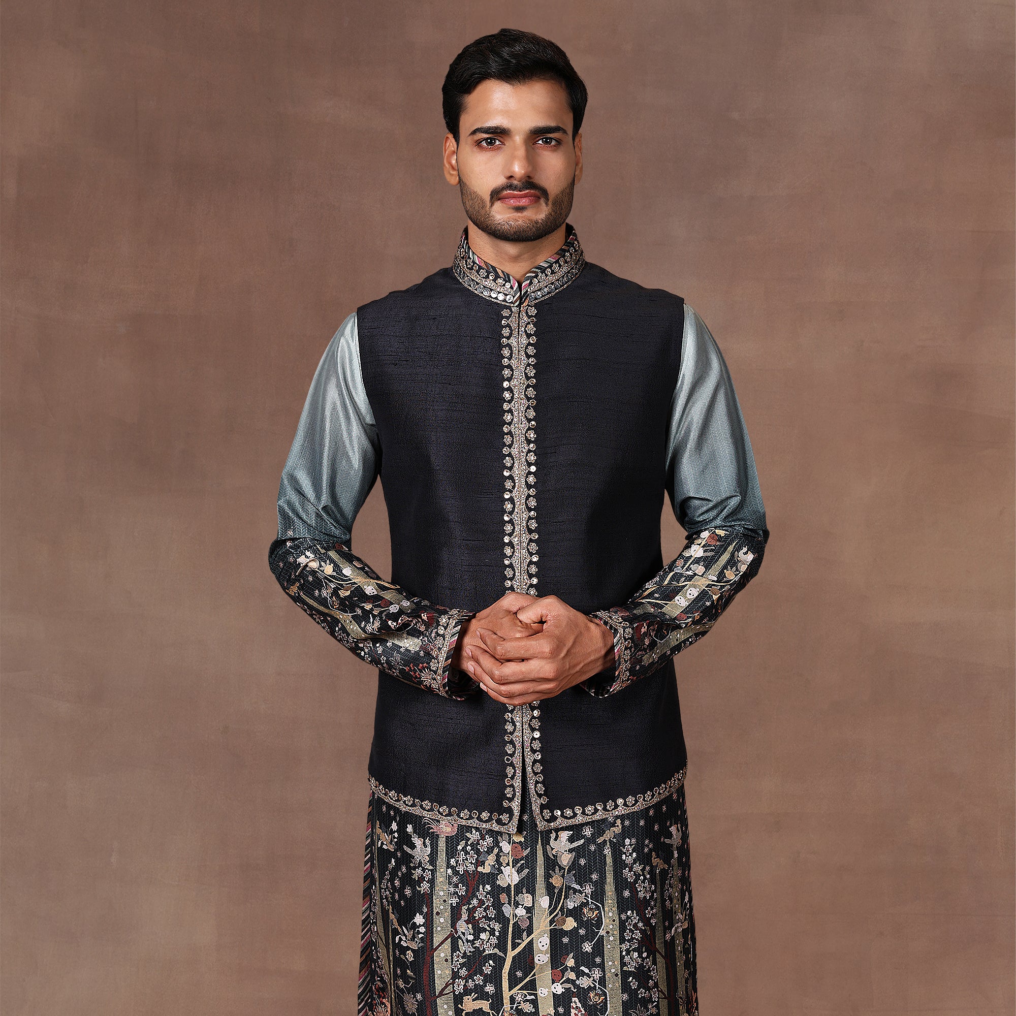 Sage - Emerald Ombre Nehru Jacket Set | EAST