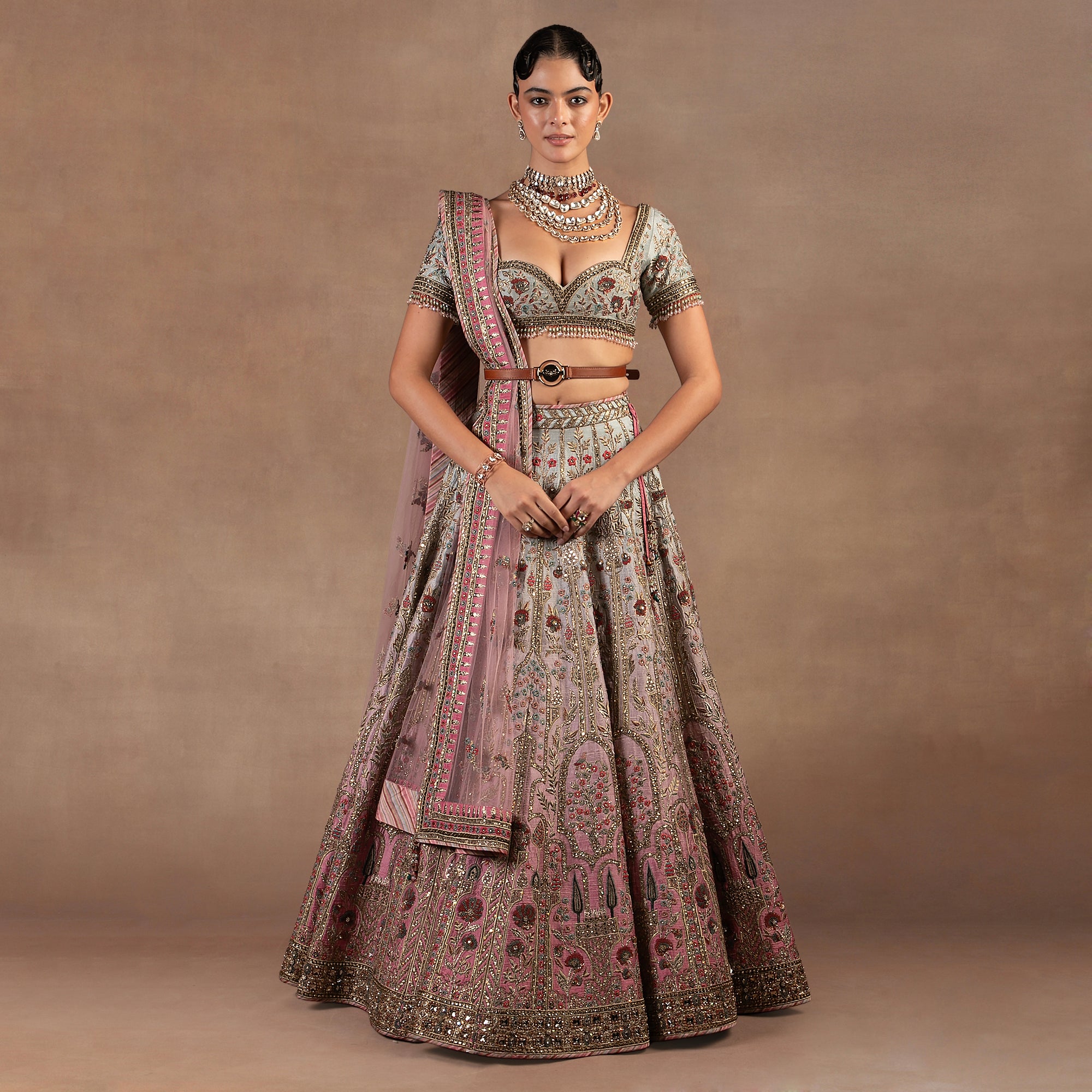 Sage Pink Ombre Lehenga Set | EAST