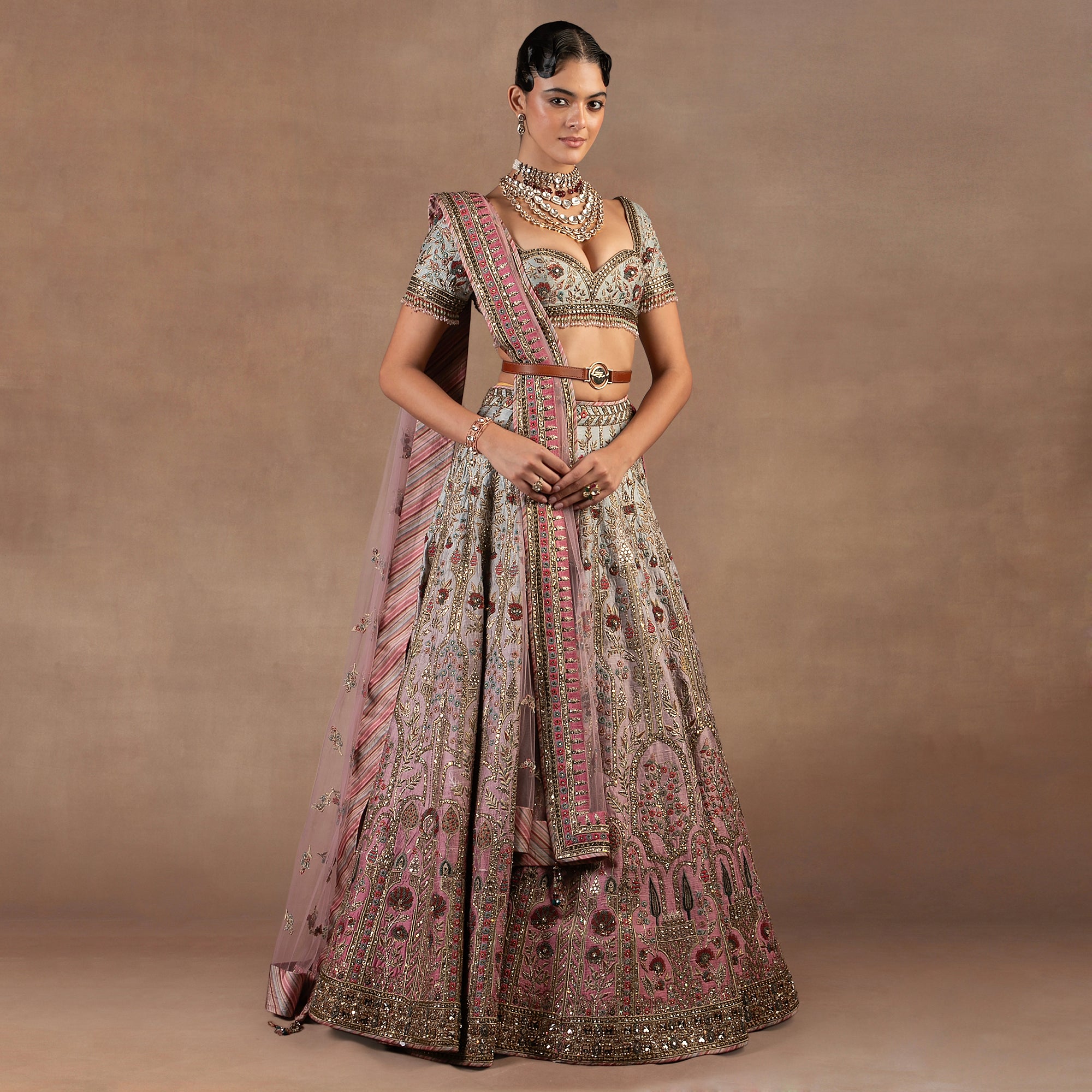 Sage Pink Ombre Lehenga Set | EAST