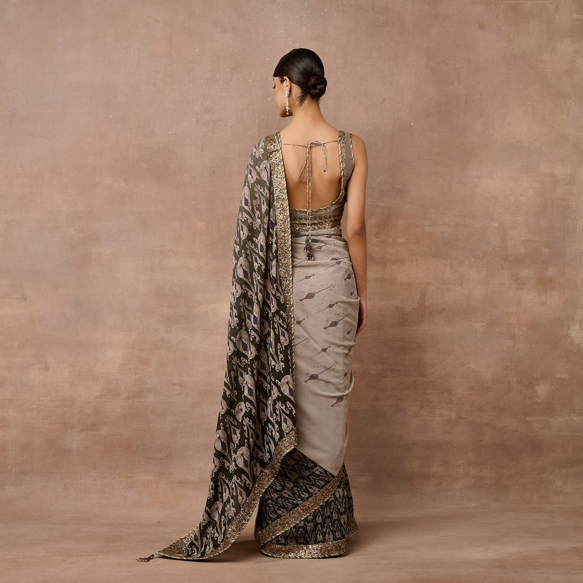 Slate Grey - Black Ombre Saree Set | EAST