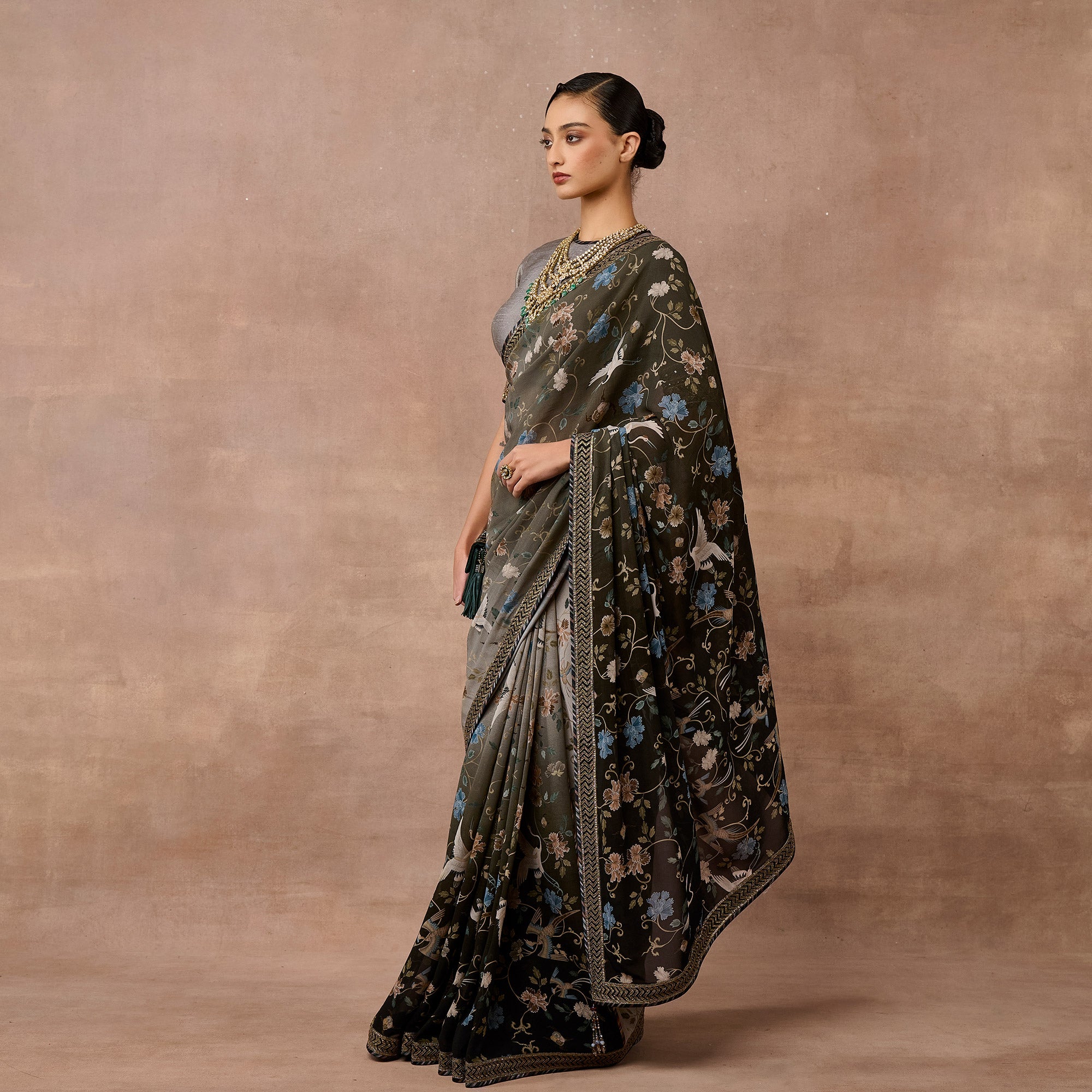 Slate Grey Ombre Saree Set | EAST
