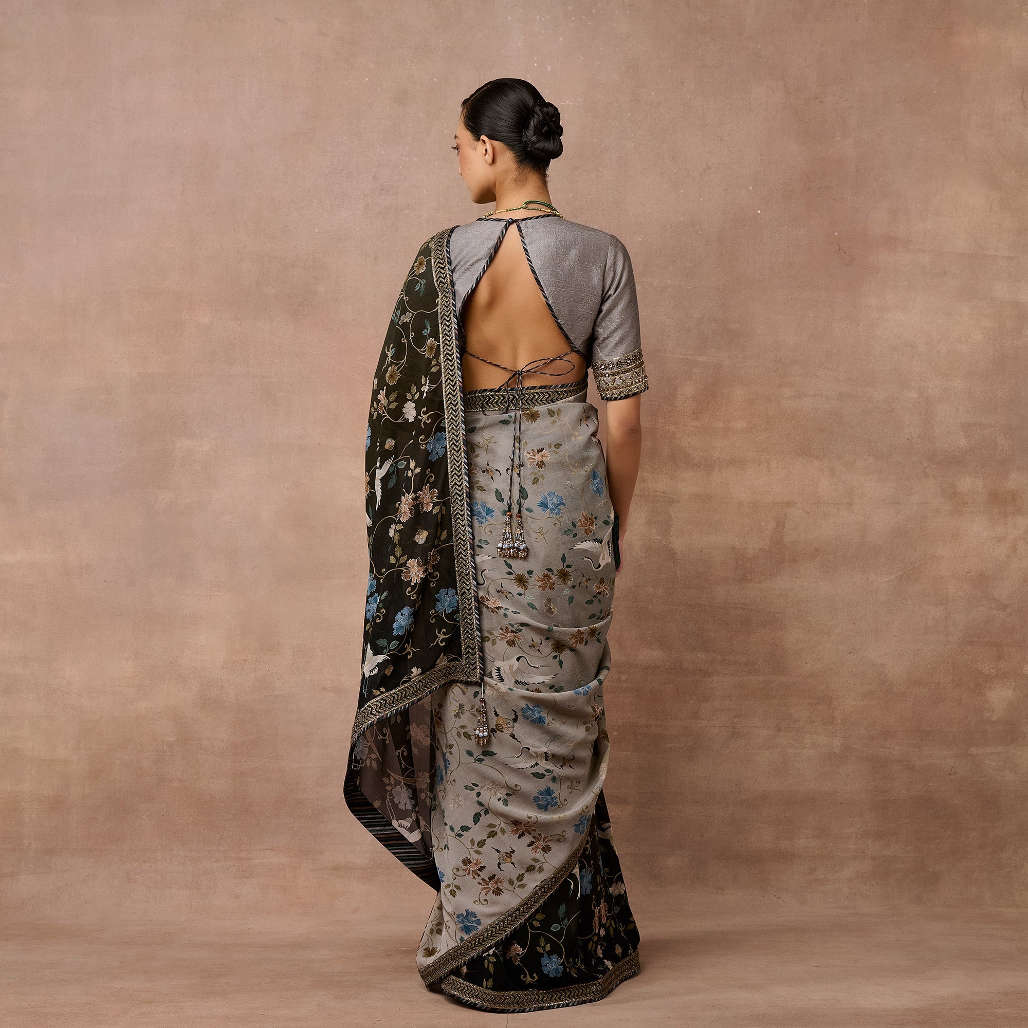 Slate Grey Ombre Saree Set | EAST