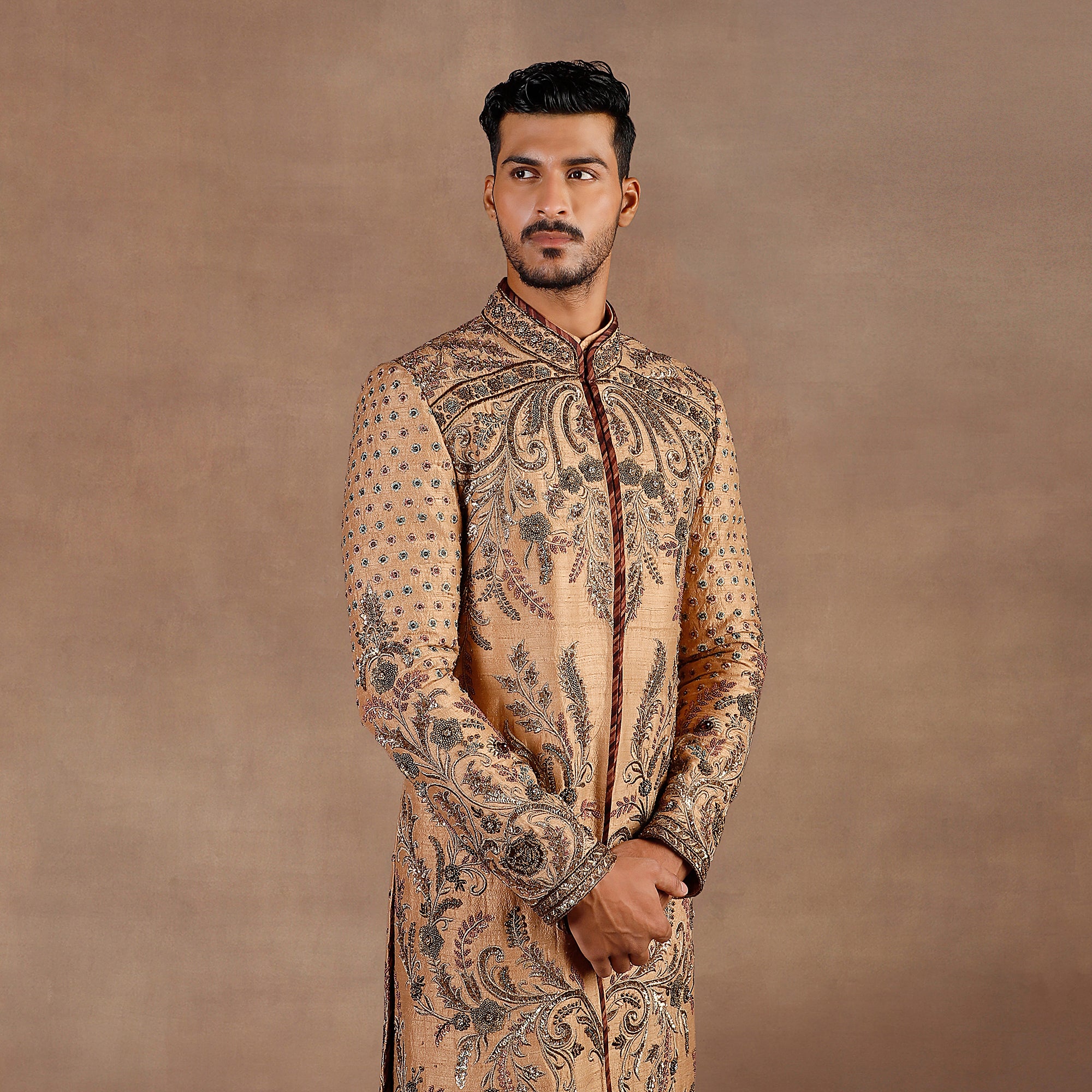 Soft Amber Sherwani Set | EAST