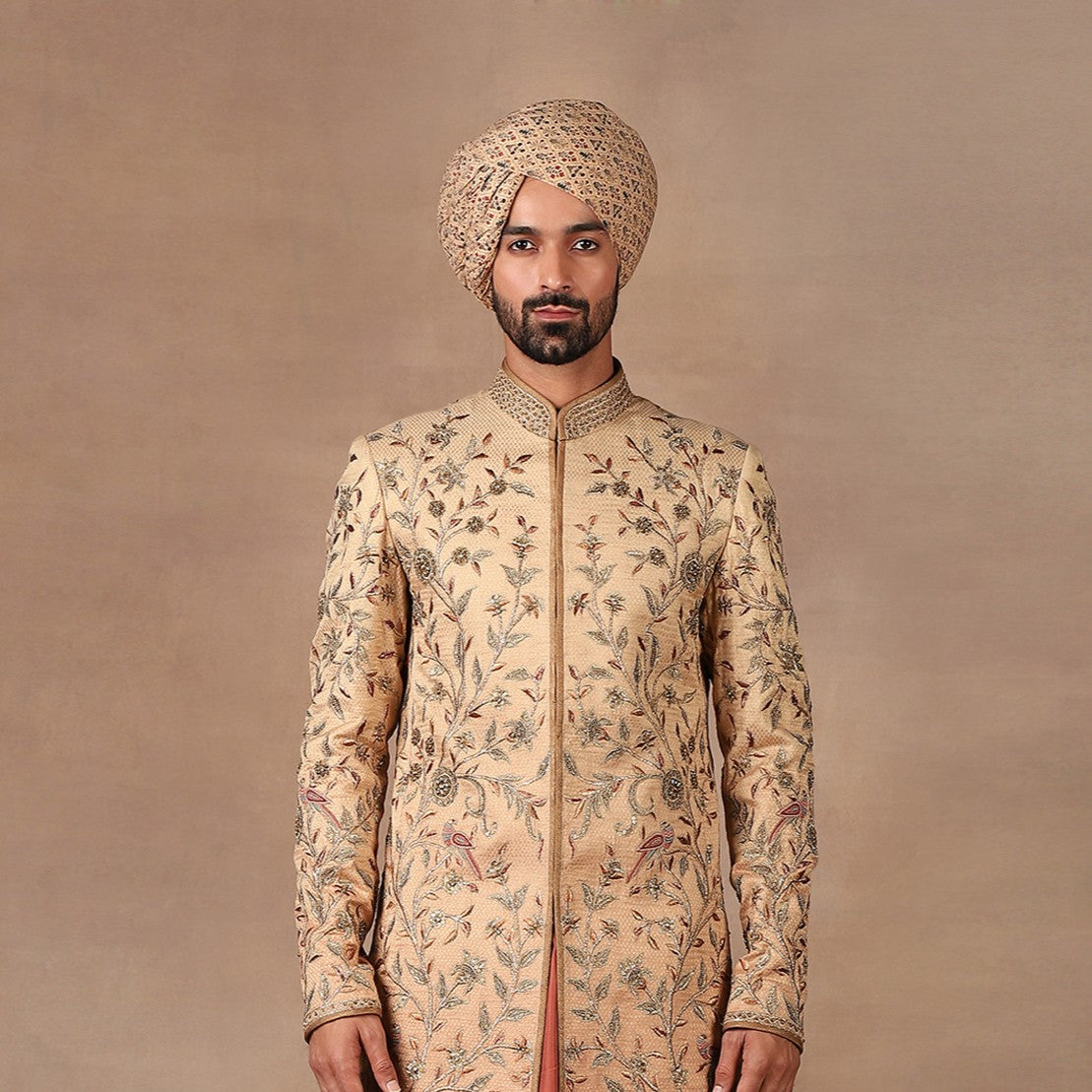 Soft Beige Printed Safa | MURAQQA