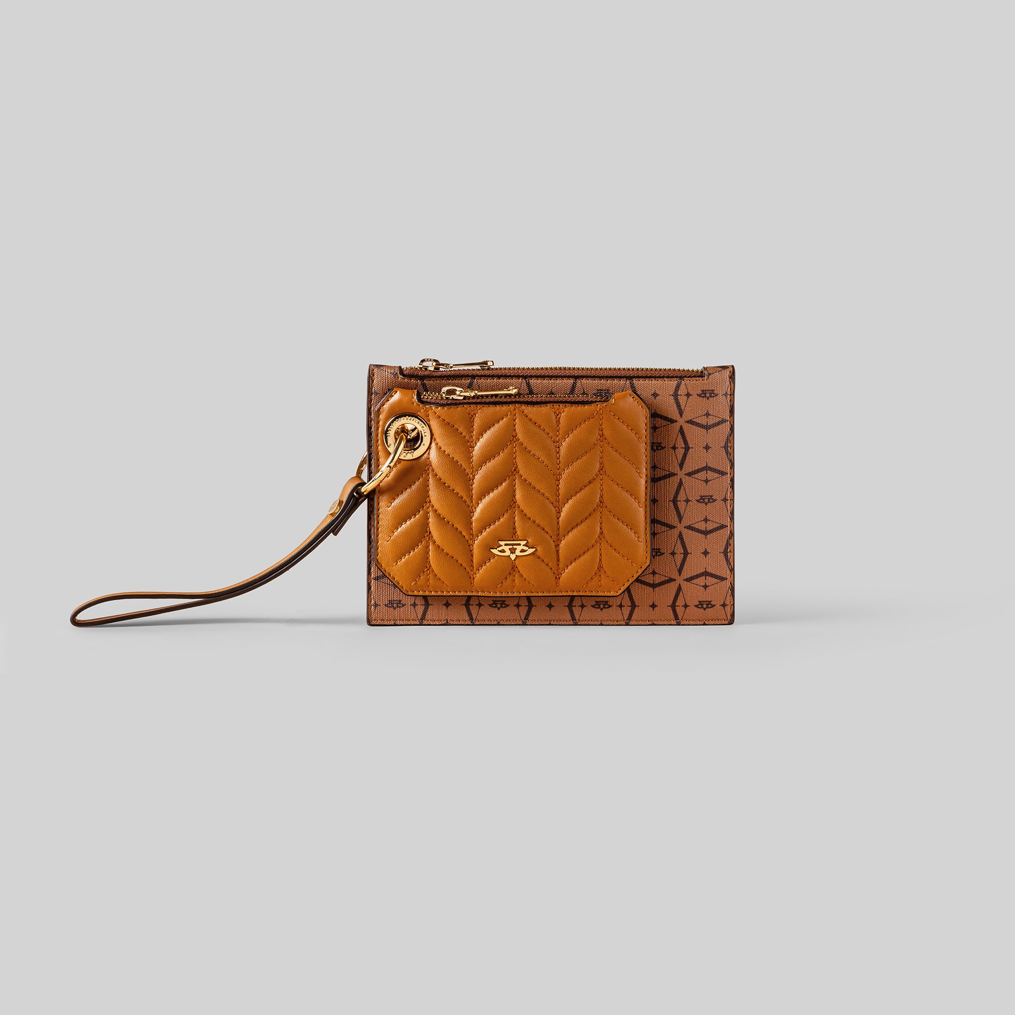 Tan - Brown Phoenix Monogram Dual Wristlet