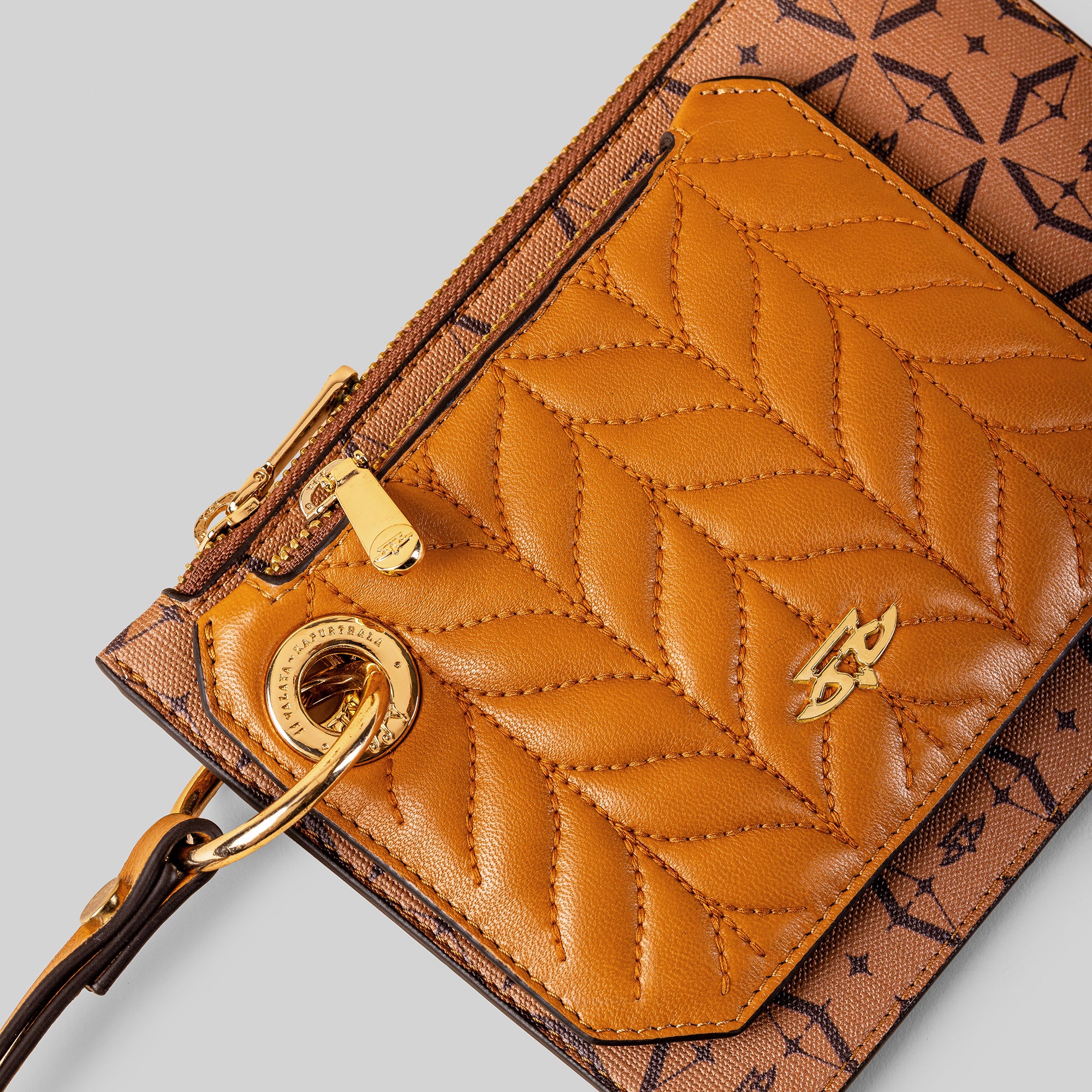 Tan - Brown Phoenix Monogram Dual Wristlet