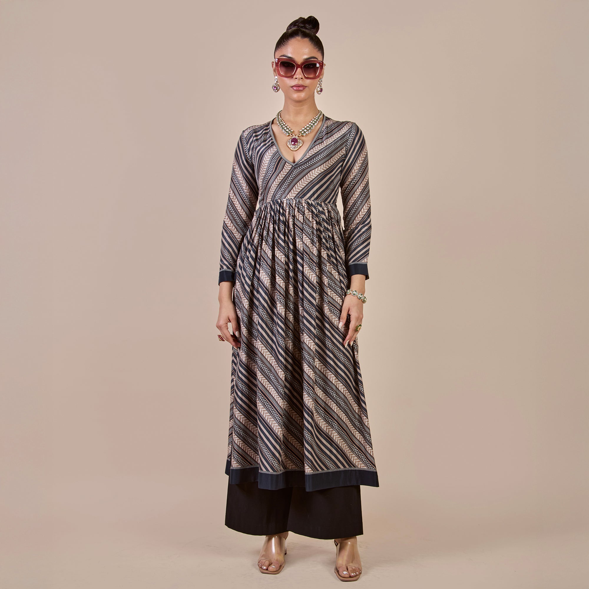 Taupe Chevron Striped Tunic | CHHĒ