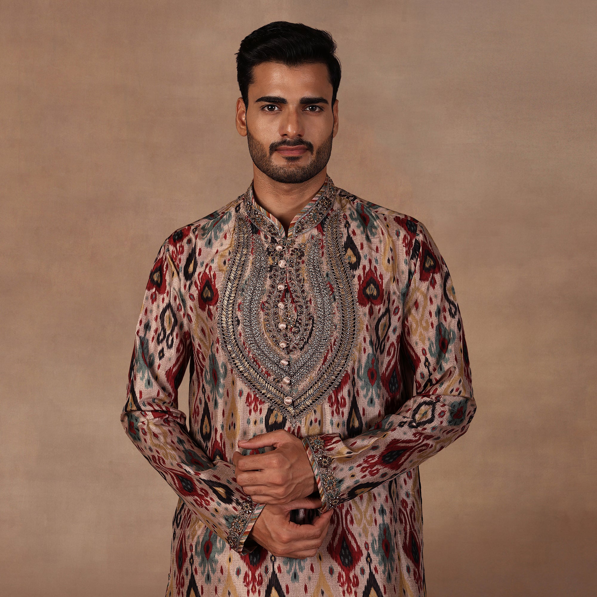 Taupe Ikat Kurta Set | EAST