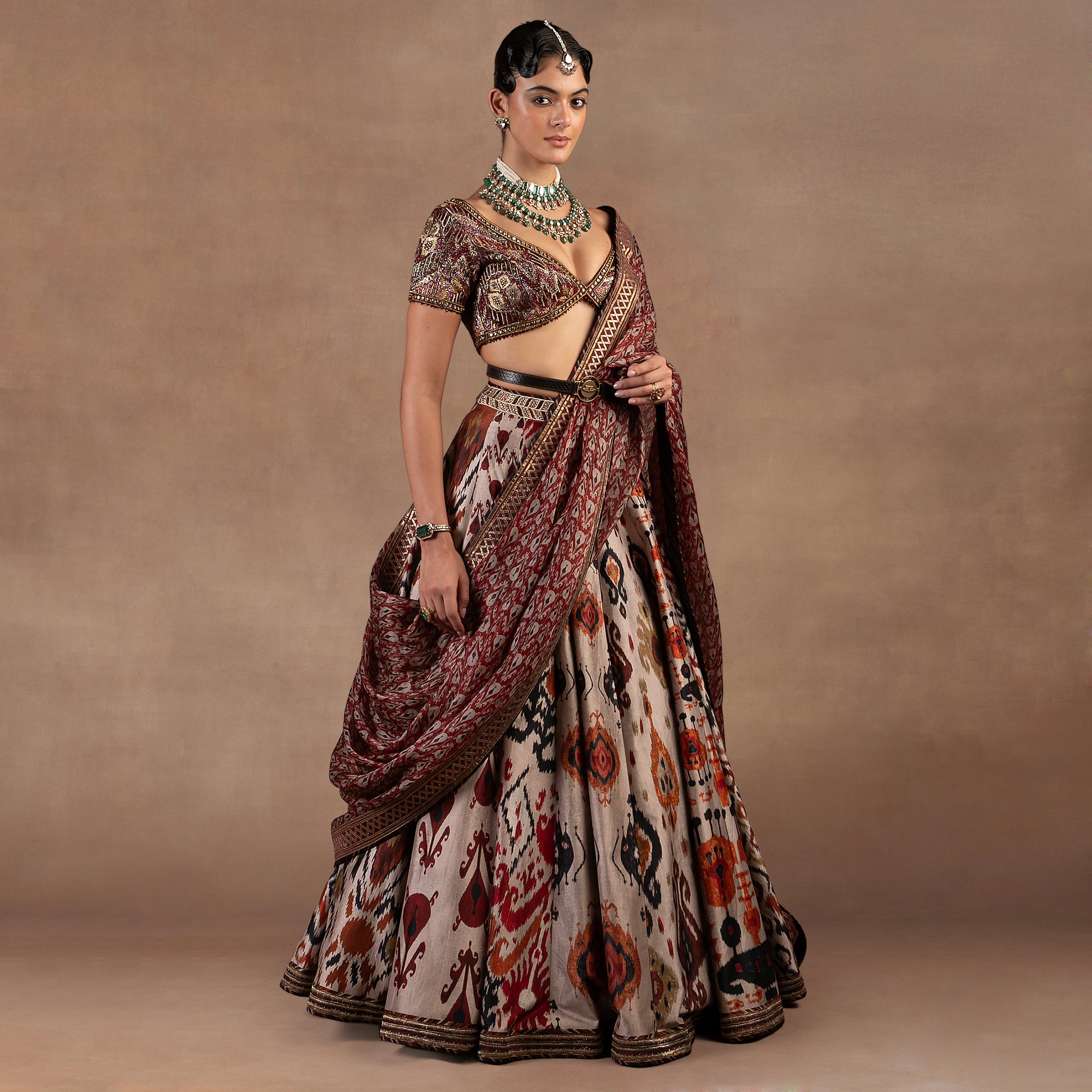 Taupe - Vinatge Maroon Skirt Set | EAST