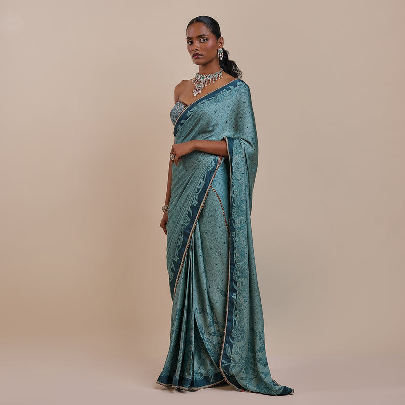 Teal Blue Corset Saree Set | ATTH