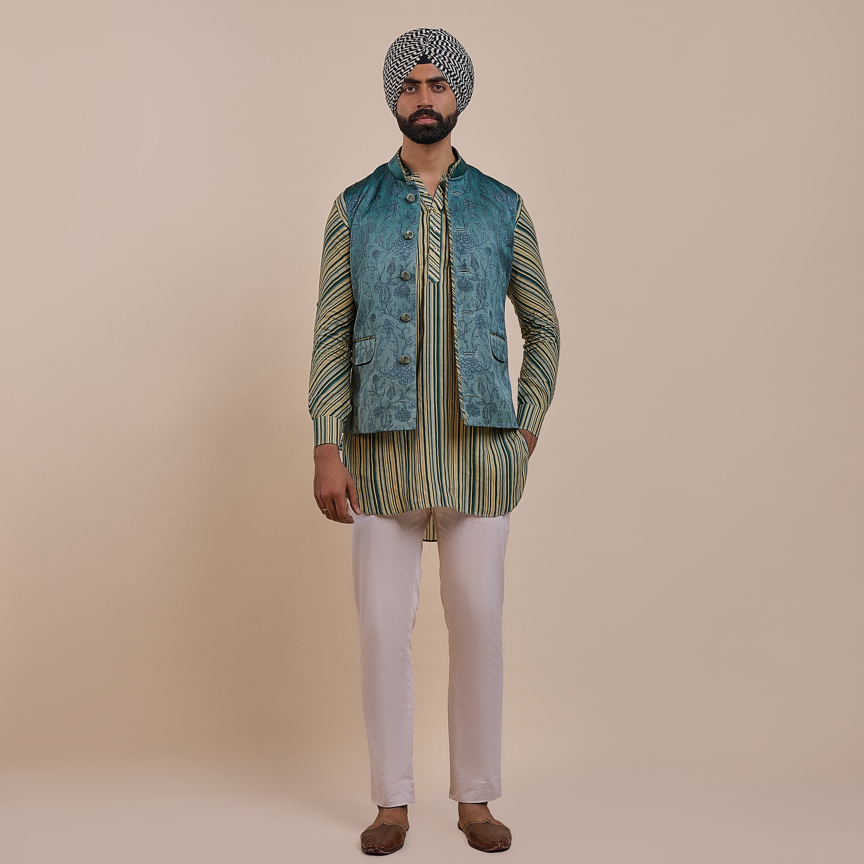 Teal Blue Nehru Jacket | ATTH