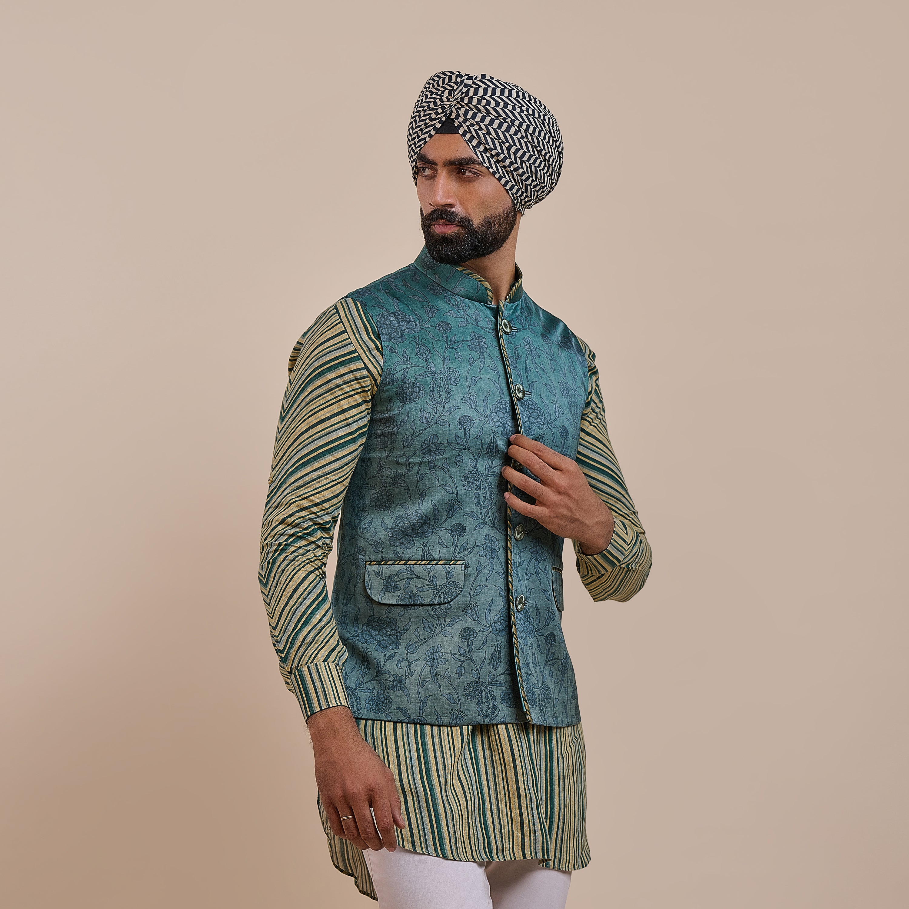 Teal Blue Nehru Jacket | ATTH