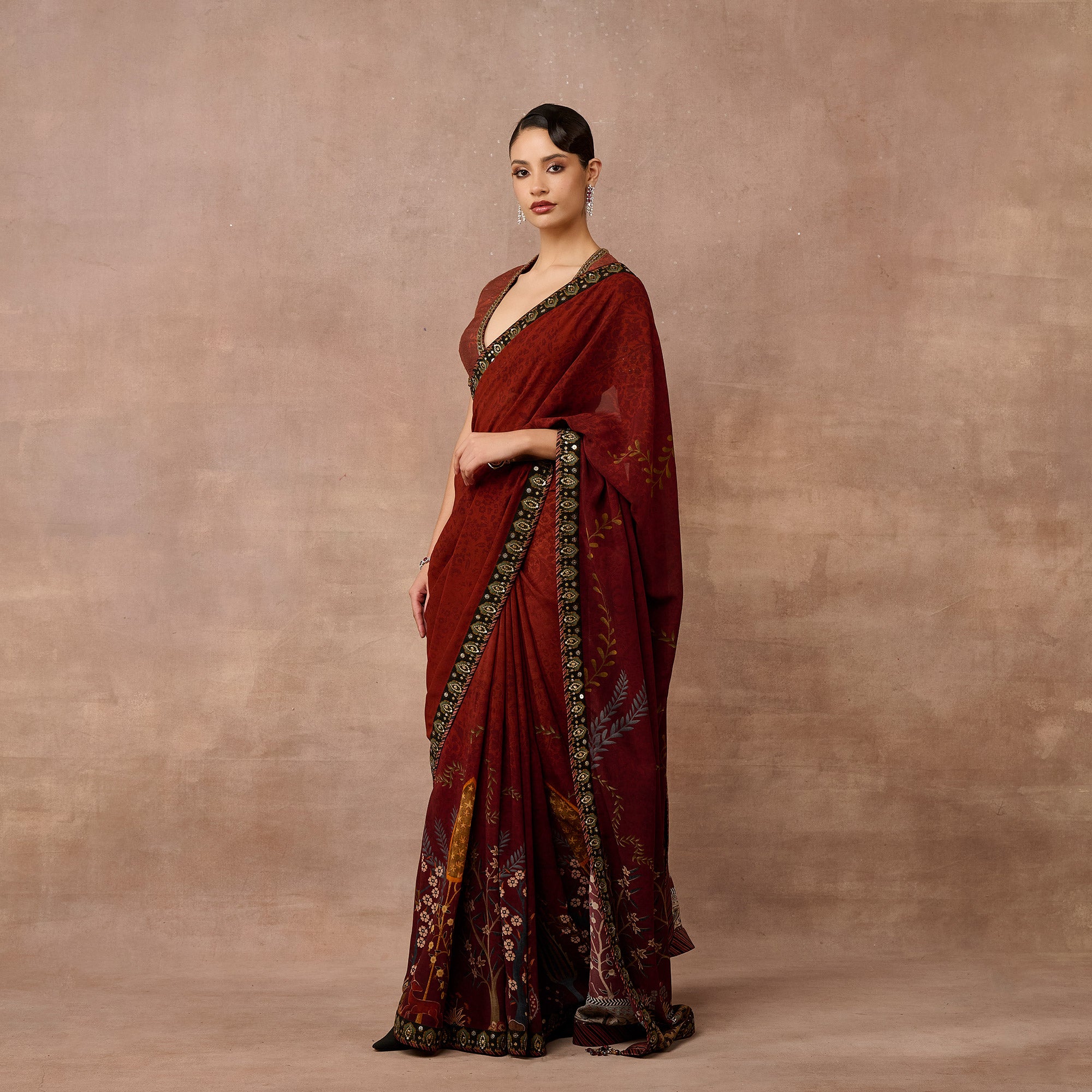 Vintage Maroon Saree Set | EAST
