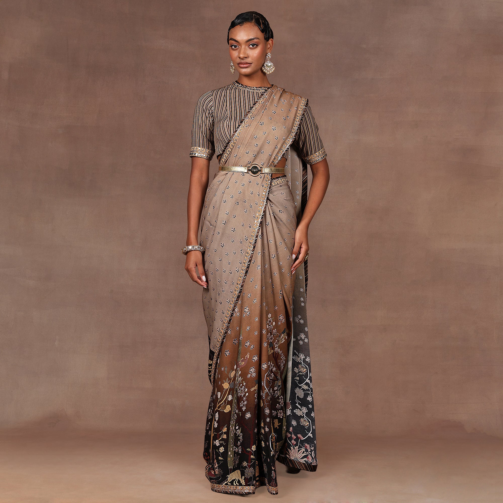 Walnut Brown Ombre Saree Set | EAST