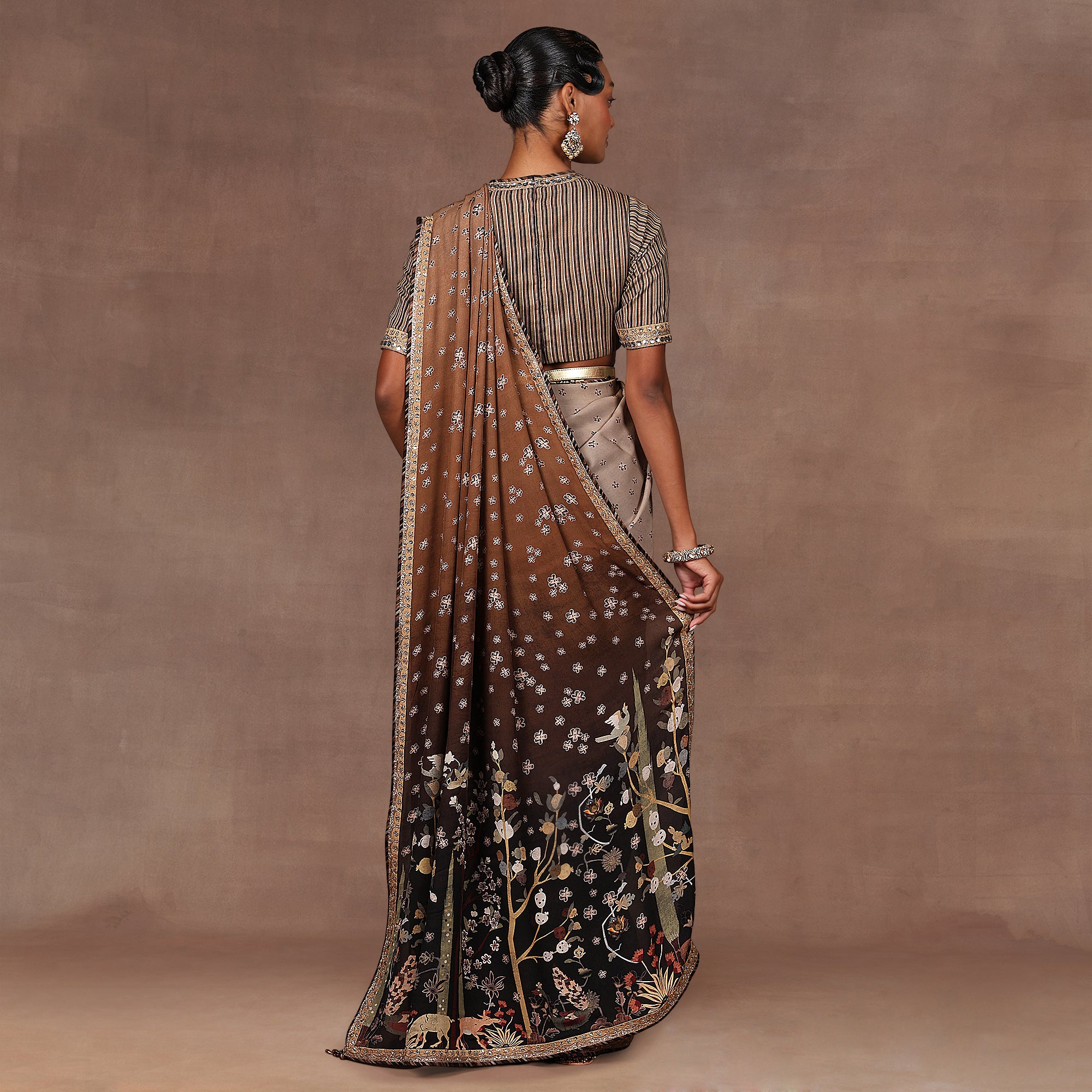 Walnut Brown Ombre Saree Set | EAST