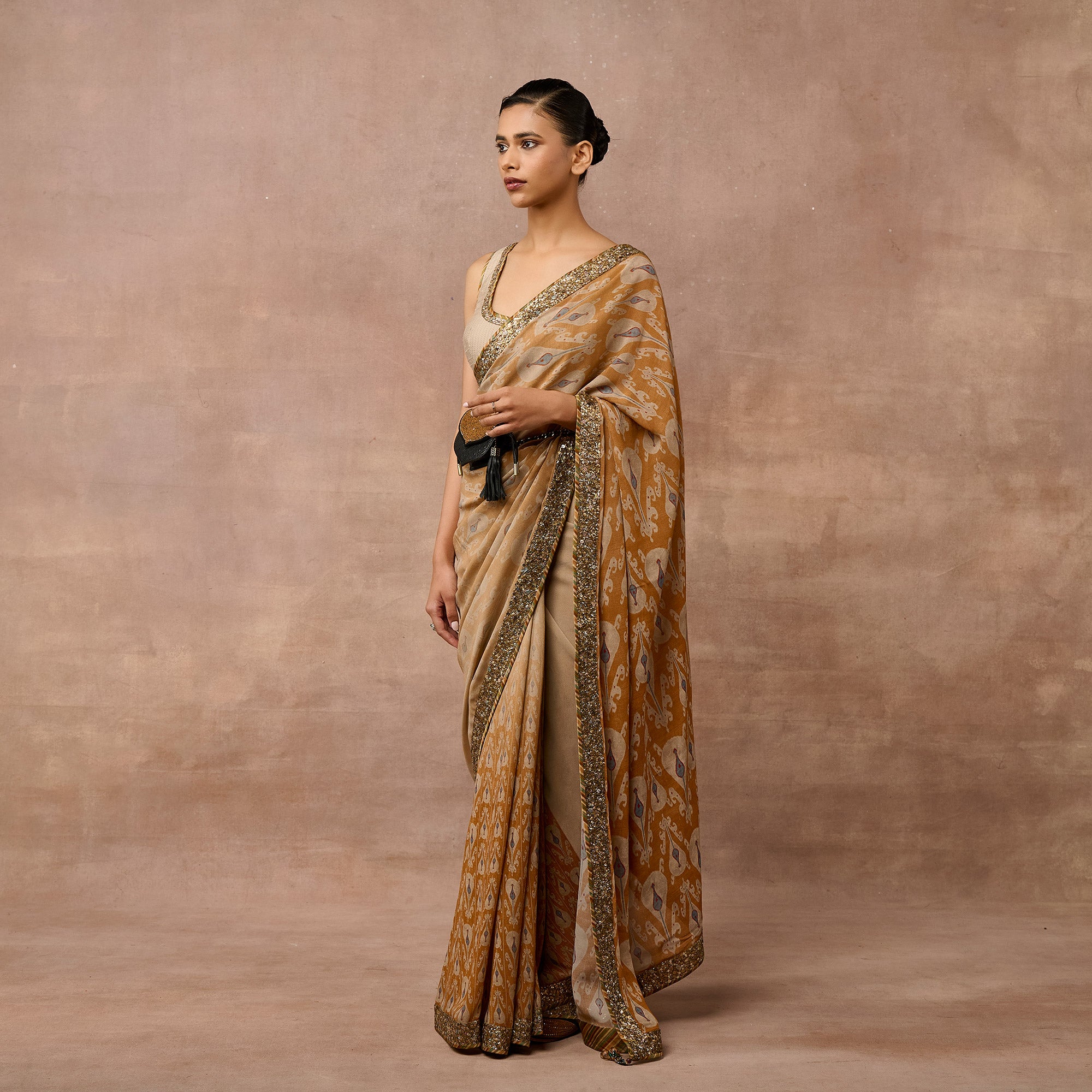 Warm Beige-  Amber Ombre Saree Set | EAST