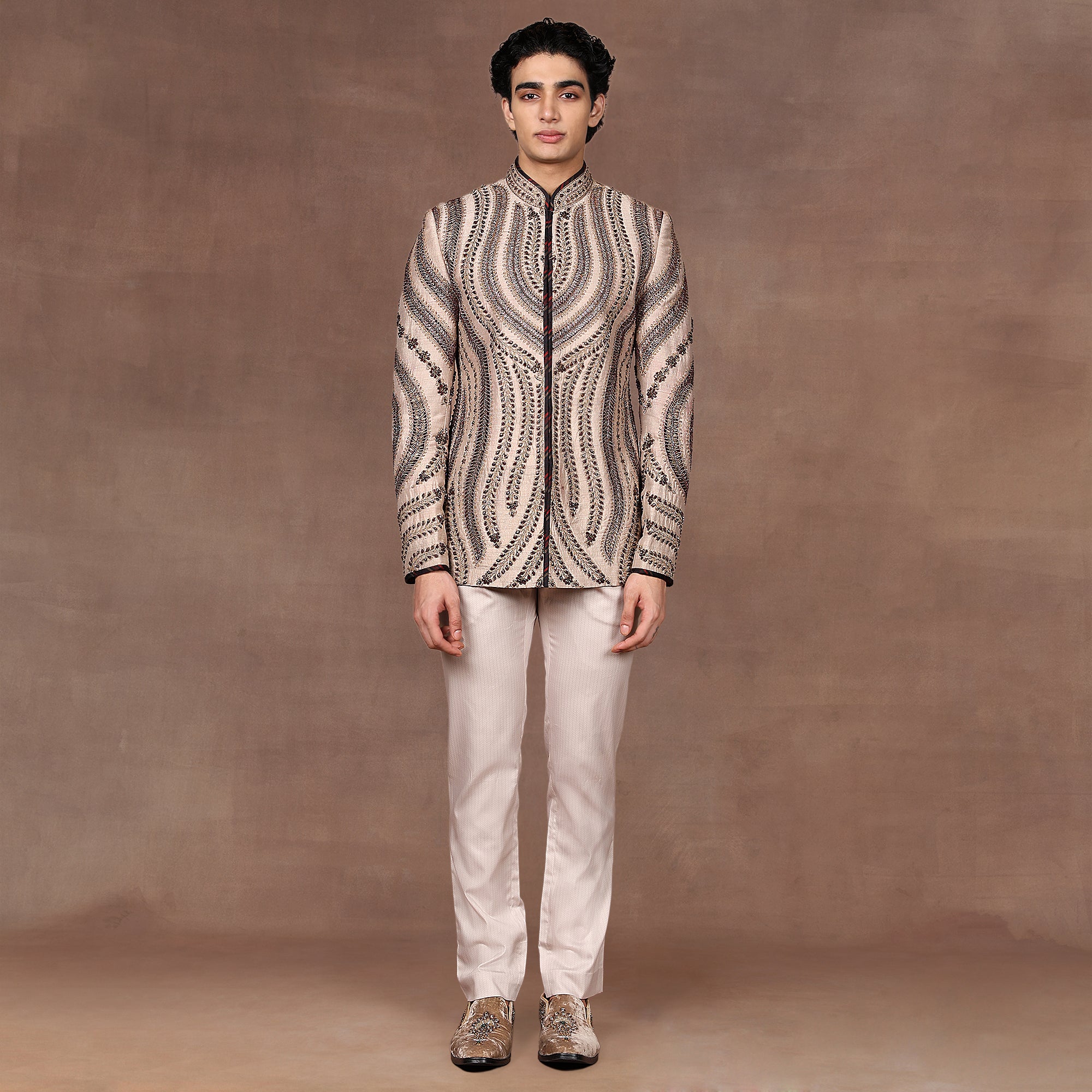 Warm Taupe - Gold Bandhgala Set | EAST