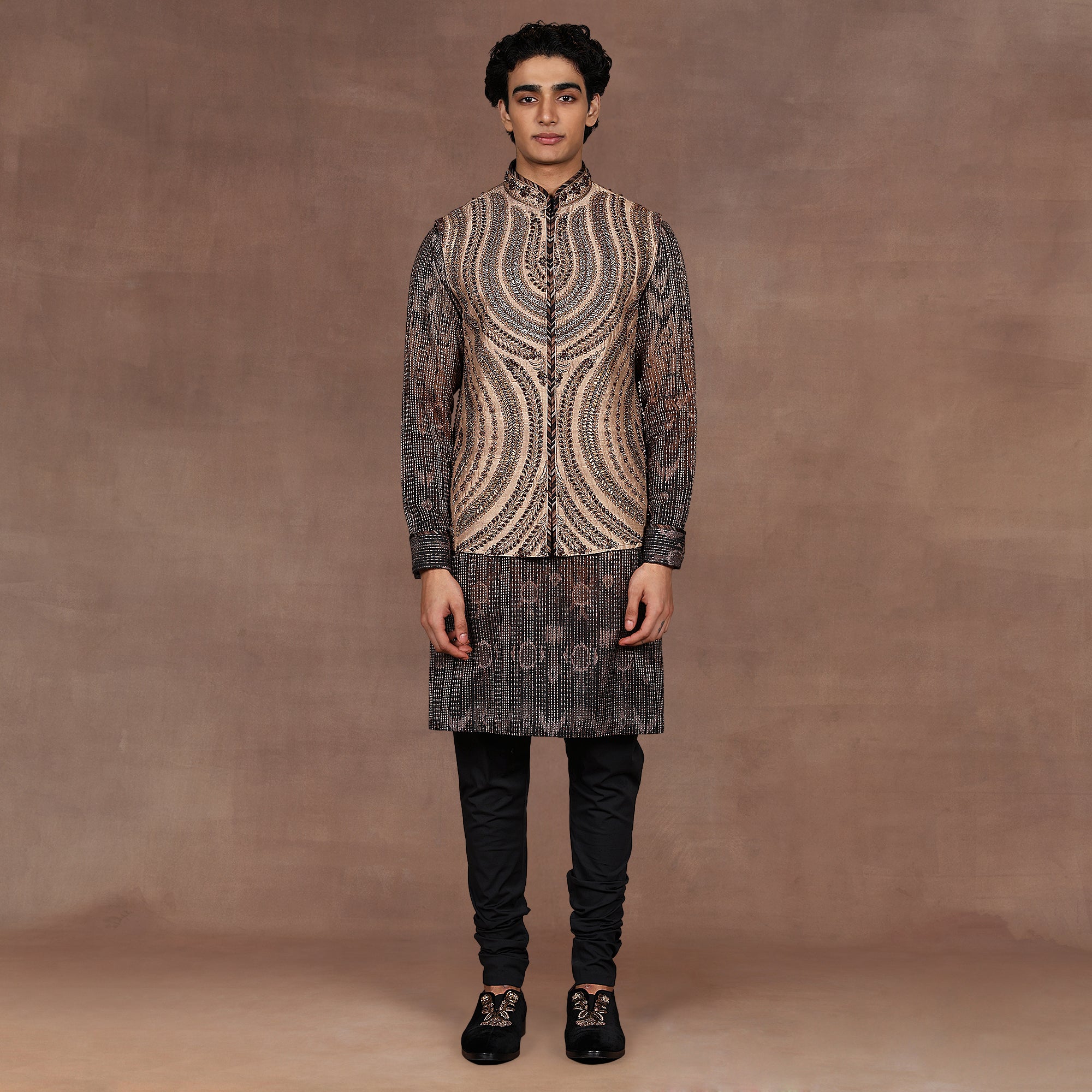 Warm Taupe Nehru Jacket Set | EAST